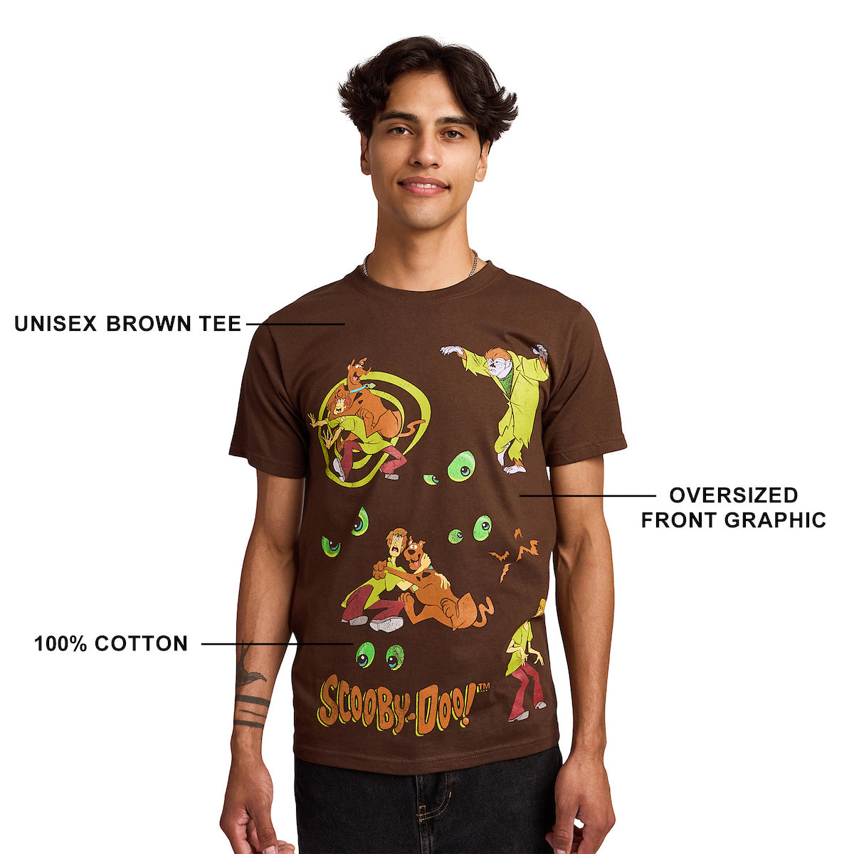Scooby Doo Scooby Shaggy & Monsters Front & Back Art Men's Black Crew Neck Short Sleeve T-shirt