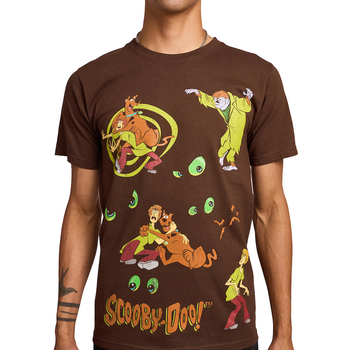Scooby Doo Scooby Shaggy & Monsters Front & Back Art Men's Black Crew Neck Short Sleeve T-shirt