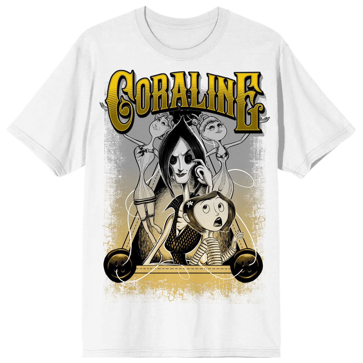 Coraline Oversized Tonal Characters Gold Text Tee for Men