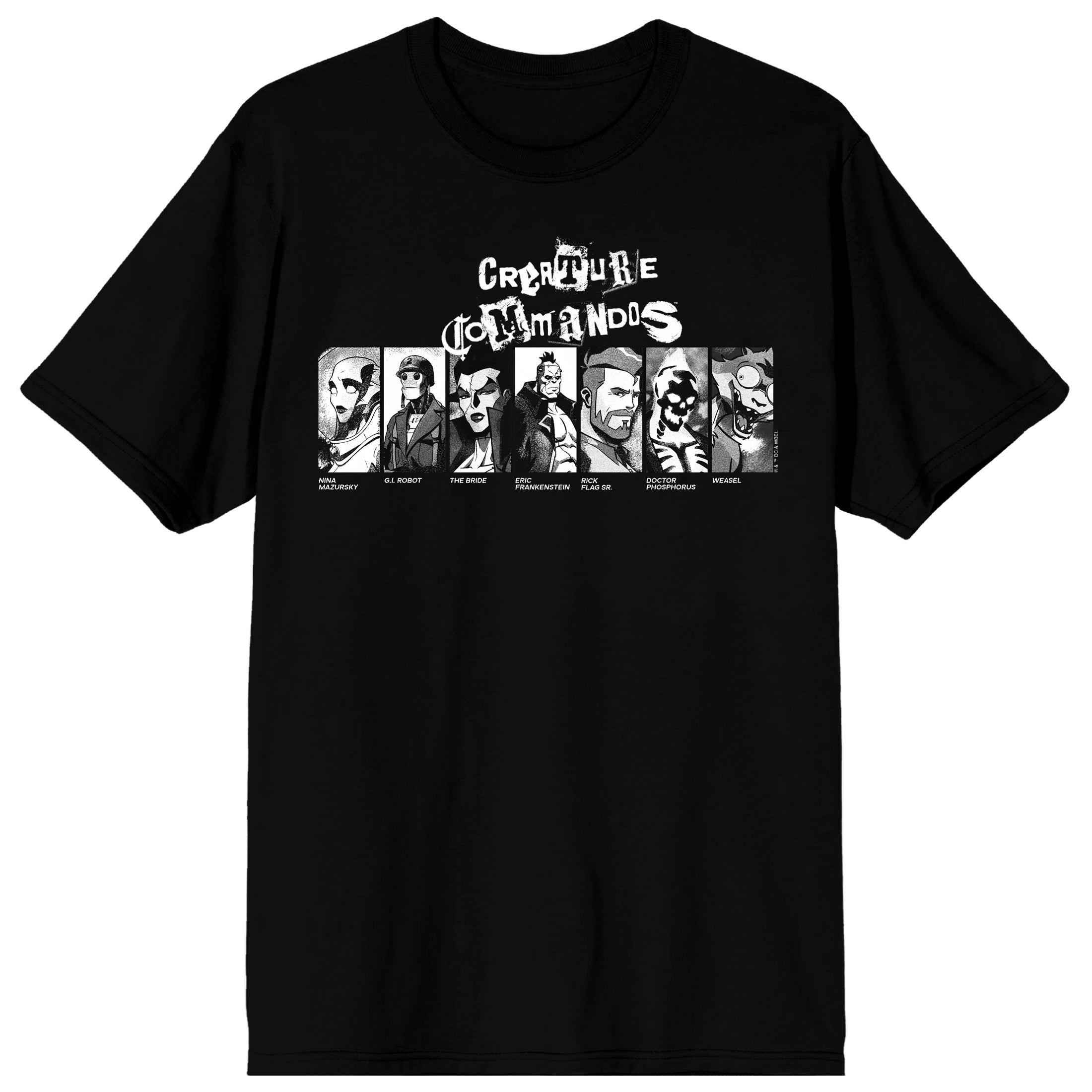 Creature Commandos DC Monster Characters Men's Black Short Sleeve Tee