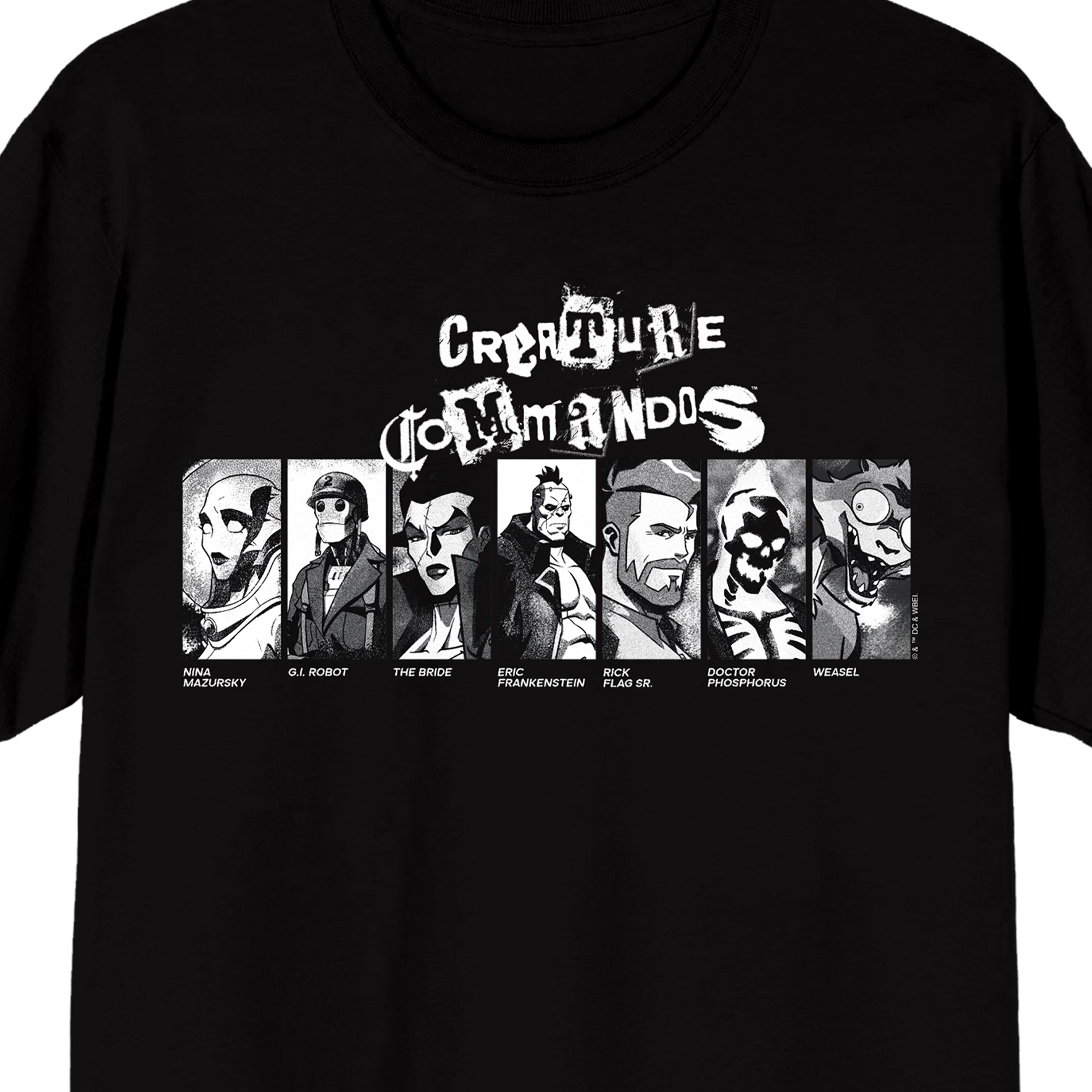 Creature Commandos DC Monster Characters Men's Black Short Sleeve Tee