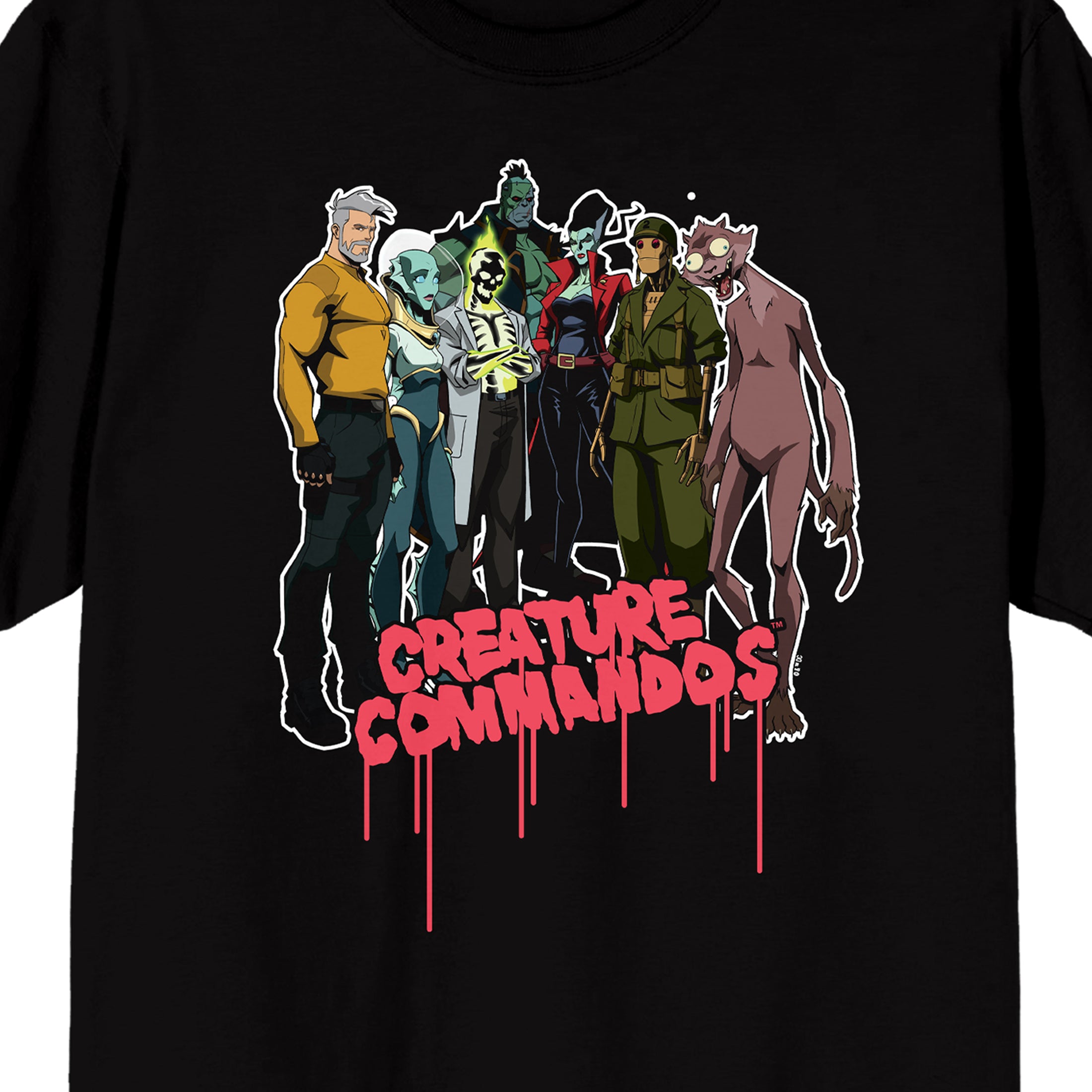 Creature Commandos Character Line Up Adult Black Crew Neck Short Sleeve T-shirt