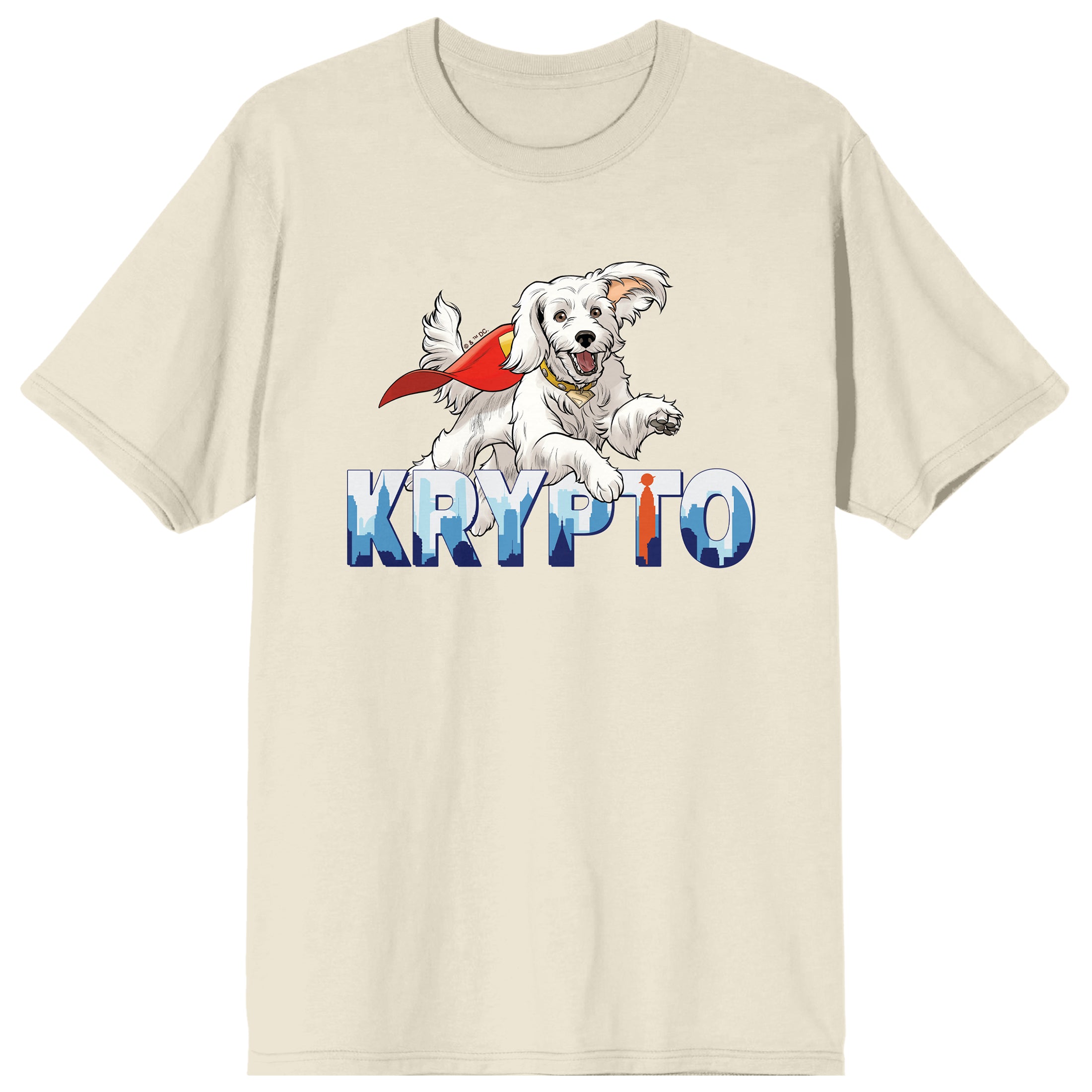 Superman 2025 Leaping Krypto Adult Natural Crew Neck Short Sleeve T-shirt