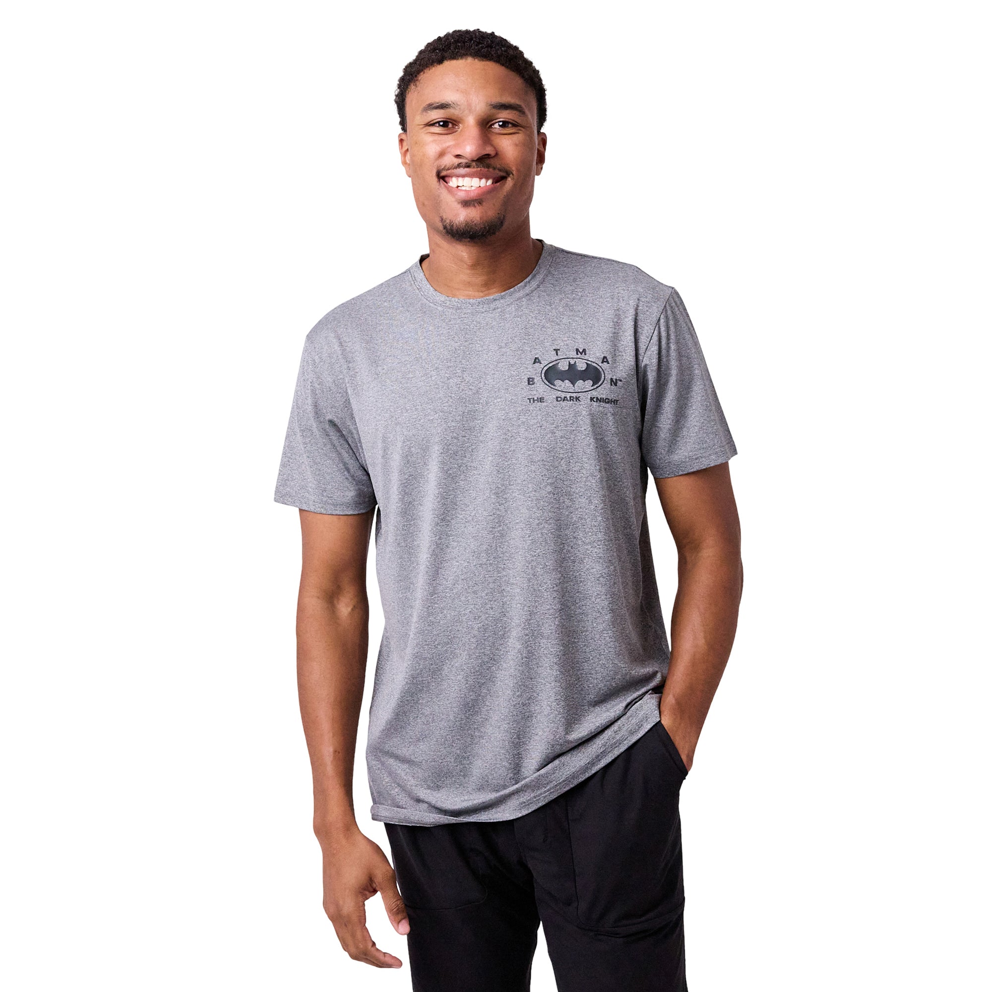 Batman Defender Of Gotham City Logo Men's Athletic Heather Crew Neck Short Sleeve Gym Performance Tee Shirt