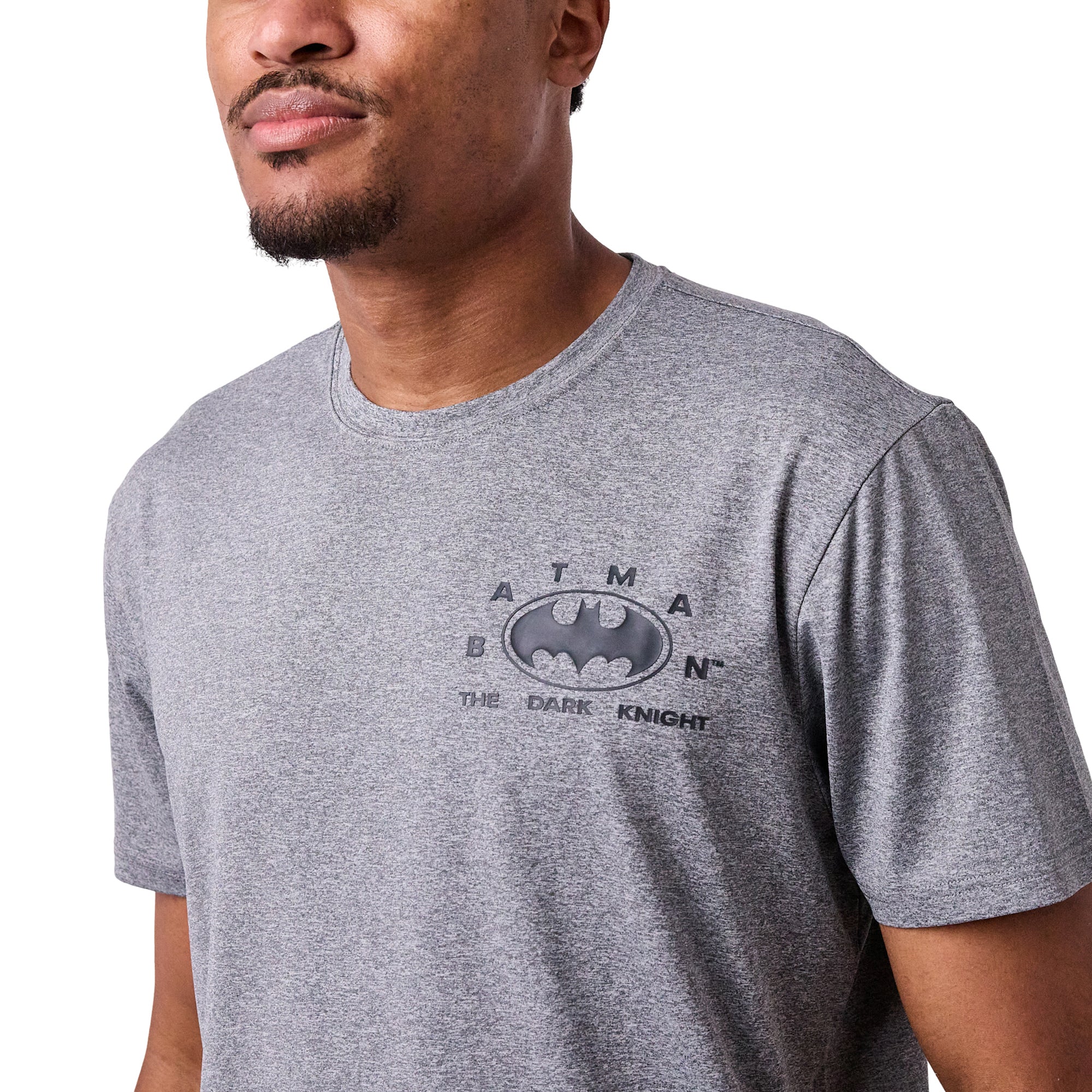 Batman Defender Of Gotham City Logo Men's Athletic Heather Crew Neck Short Sleeve Gym Performance Tee Shirt