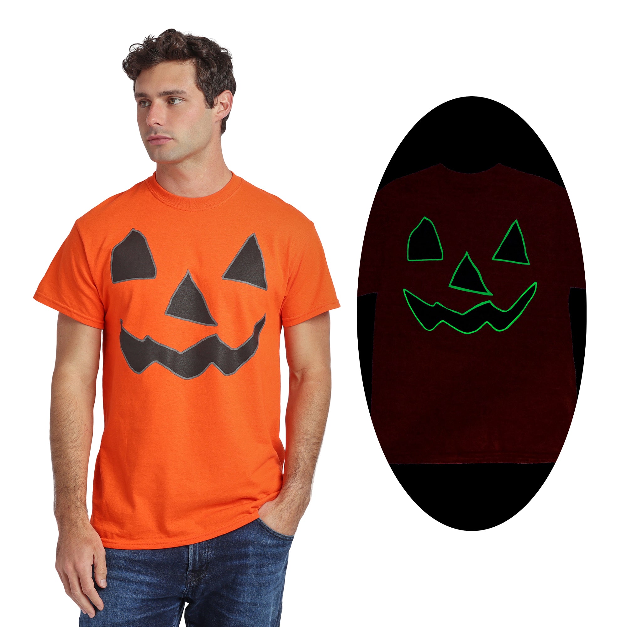 Jack O'Lantern Halloween Pumpkin Men's Orange Short Sleeve Tee