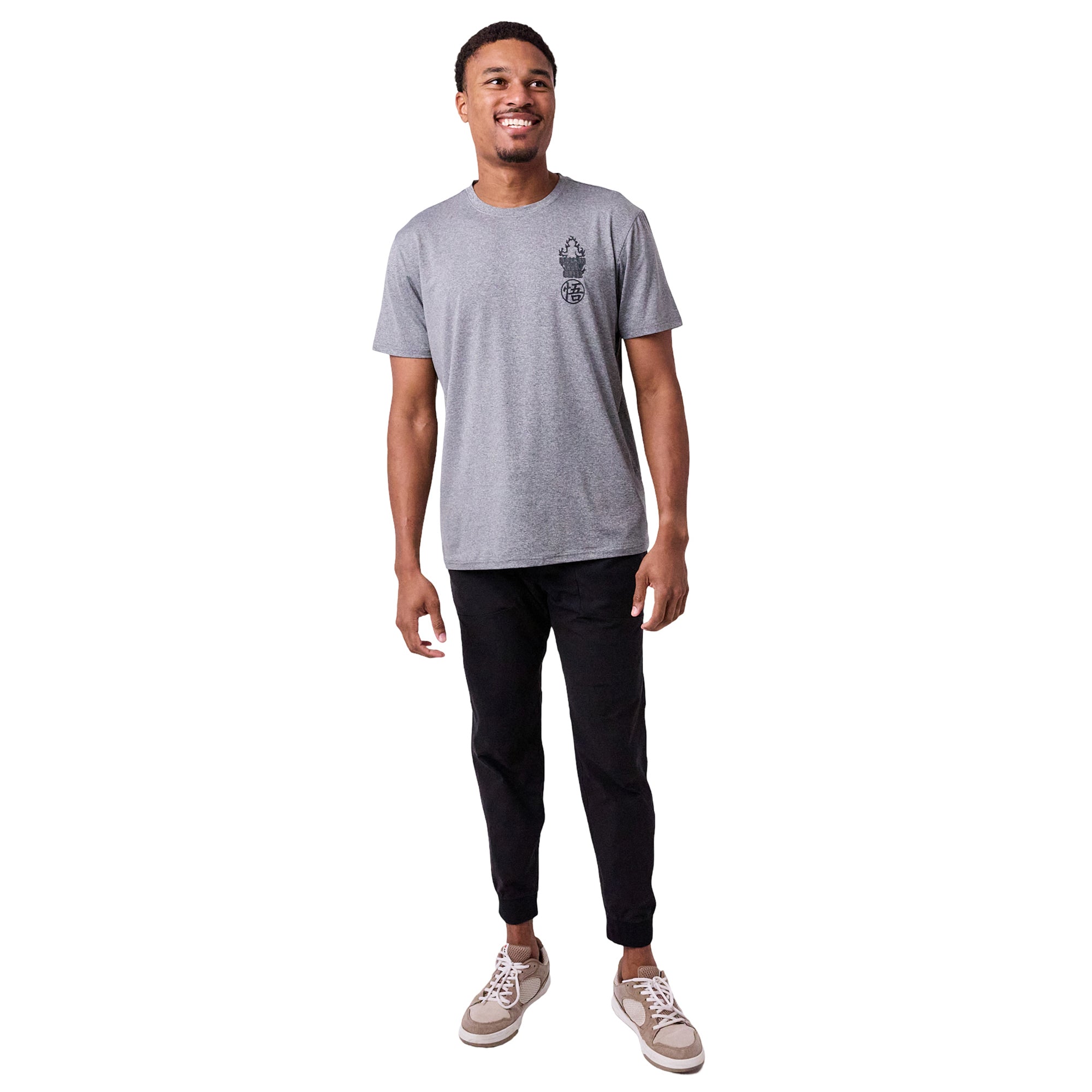 Dragon Ball Super Fiery Silhouette & Kanji Men's Athletic Heather Crew Neck Short Sleeve Performance Gym Tee Shirt