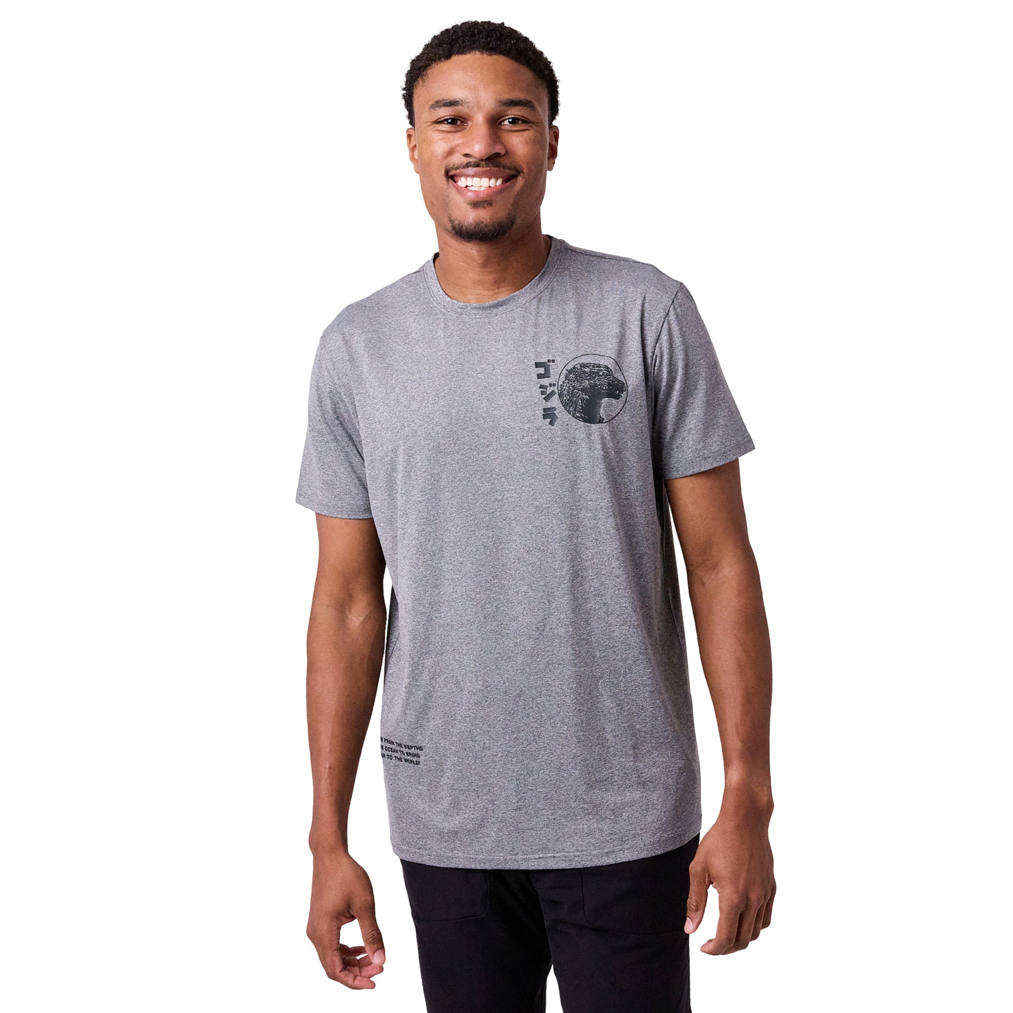 Godzilla Character Circle Men's Athletic Heather Crew Neck Short Sleeve Performance Gym Tee Shirt