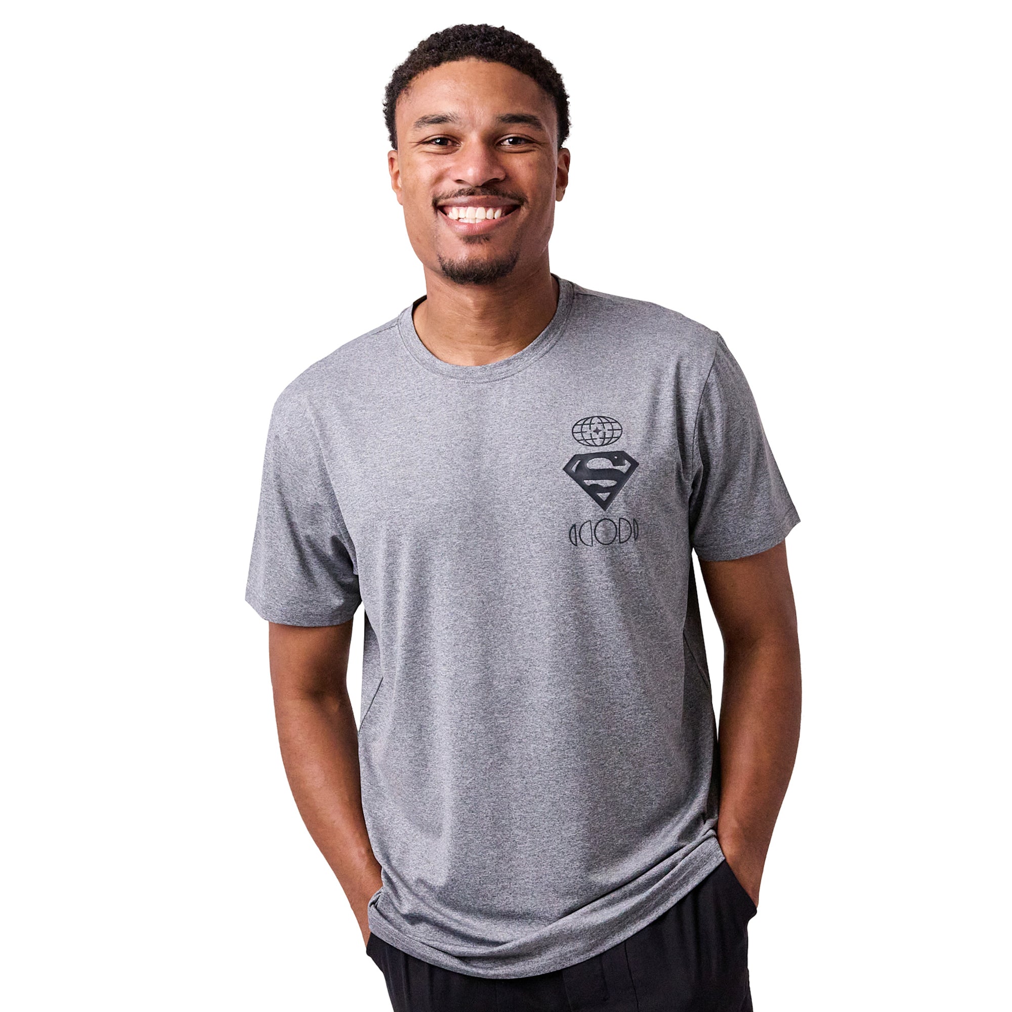 Superman Higher And Higher Logo Men's Athletic Heather Crew Neck Short Sleeve Gym Performance Tee Shirt