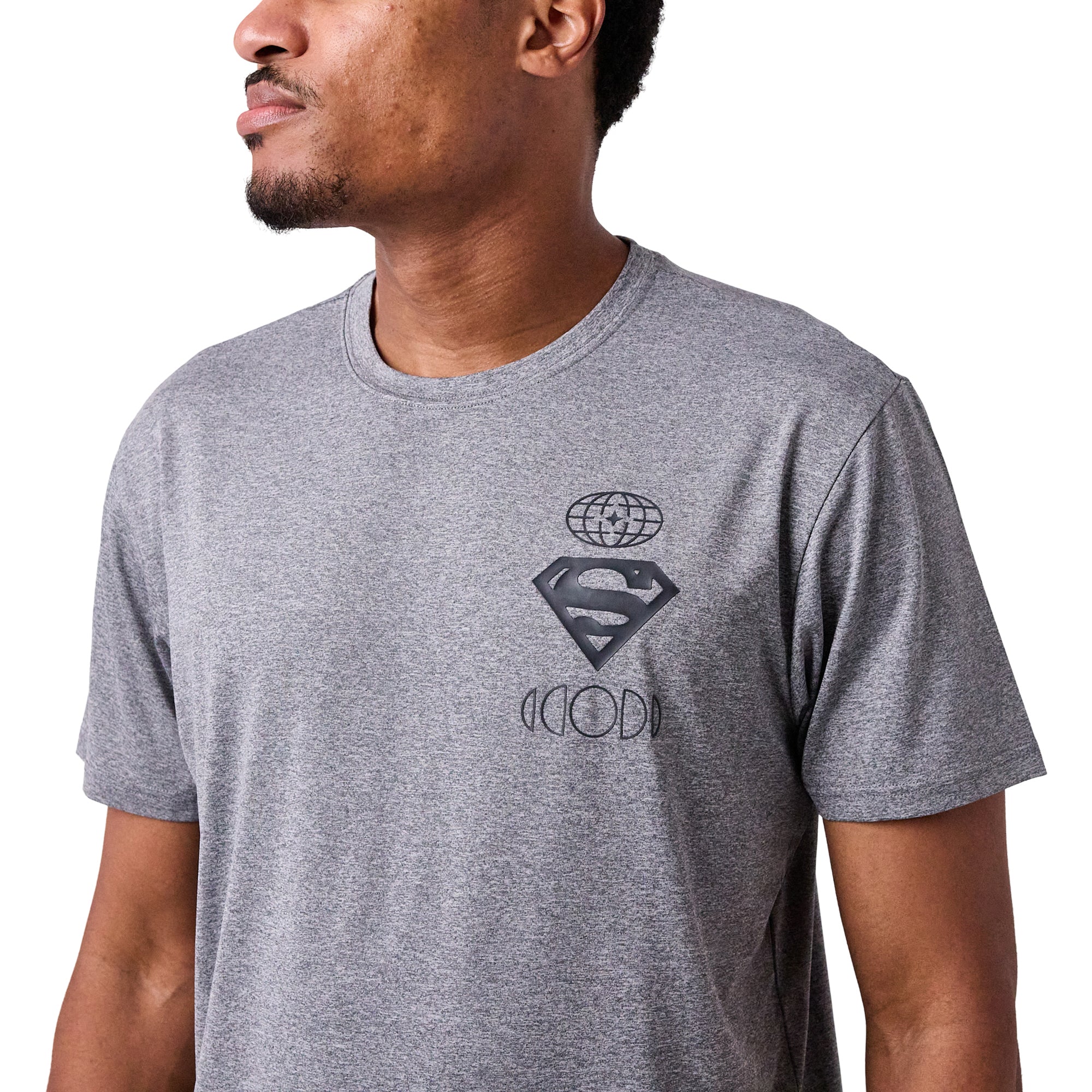 Superman Higher And Higher Logo Men's Athletic Heather Crew Neck Short Sleeve Gym Performance Tee Shirt