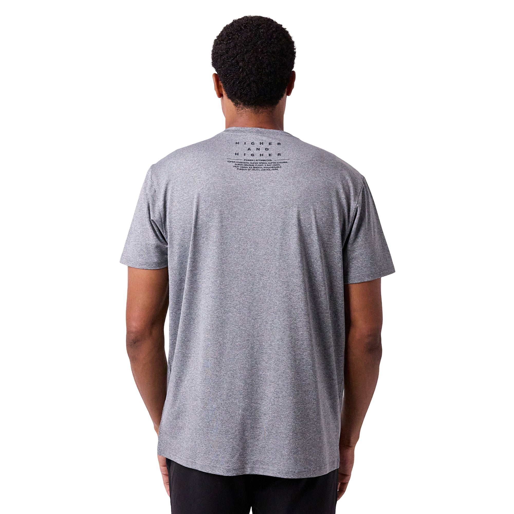 Superman Higher And Higher Logo Men's Athletic Heather Crew Neck Short Sleeve Gym Performance Tee Shirt