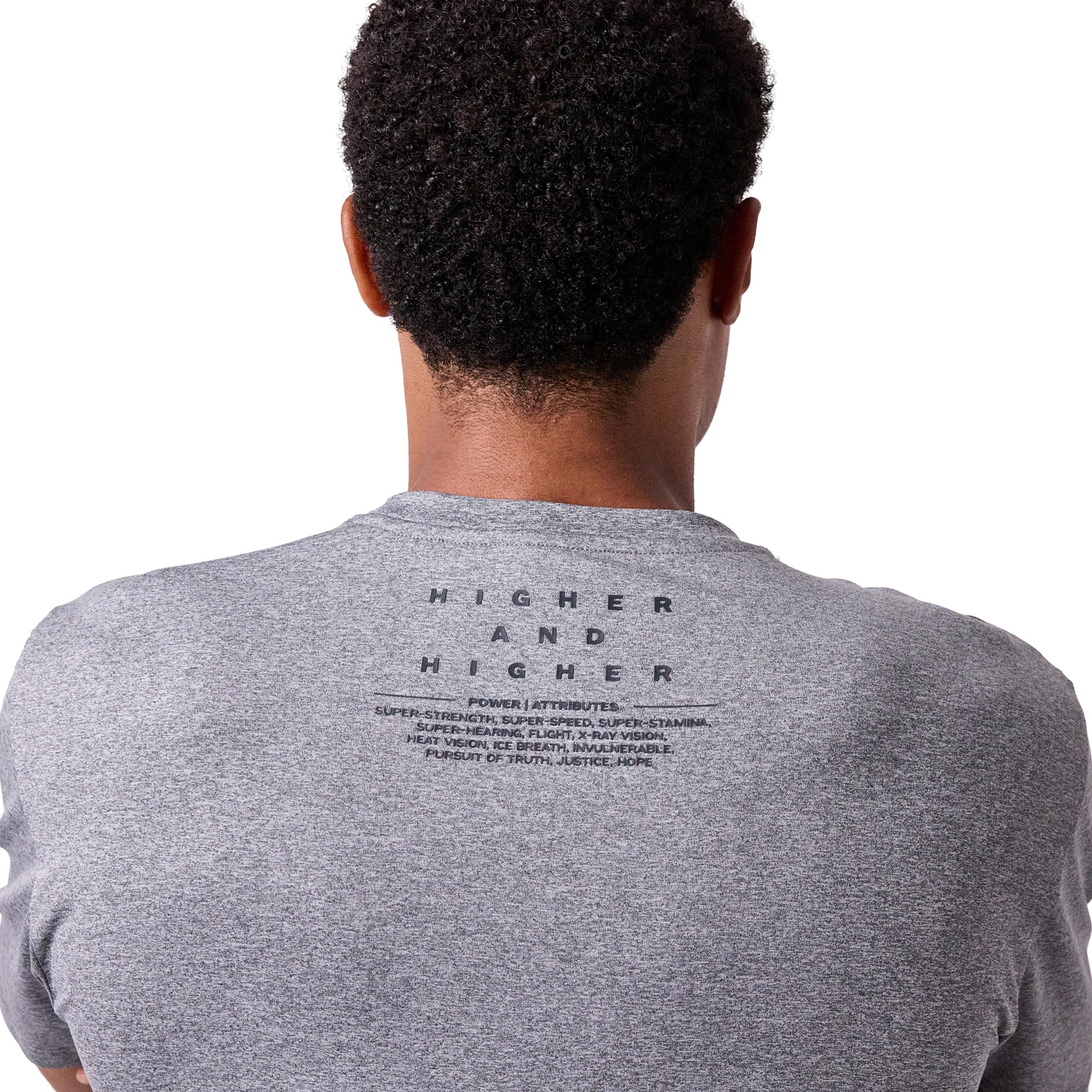 Superman Higher And Higher Logo Men's Athletic Heather Crew Neck Short Sleeve Gym Performance Tee Shirt