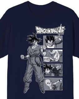 Dragon Ball Super Character Panels Men's Periwinkle Crew Neck Short Sleeve T-shirt