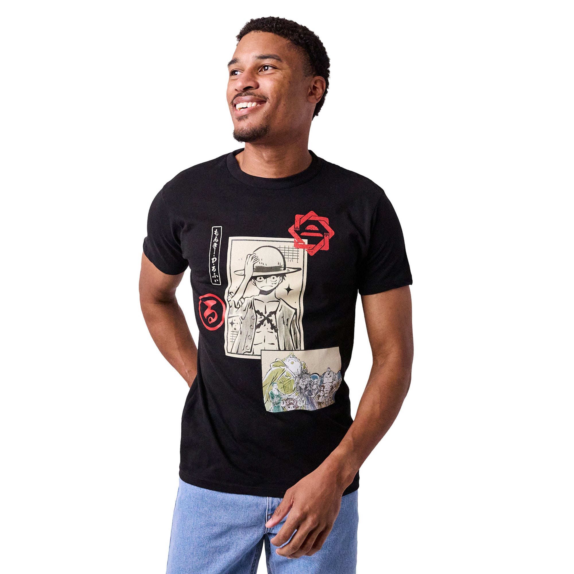One Piece Manga Character Art Men's Black Crew Neck Short Sleeve T-shirt