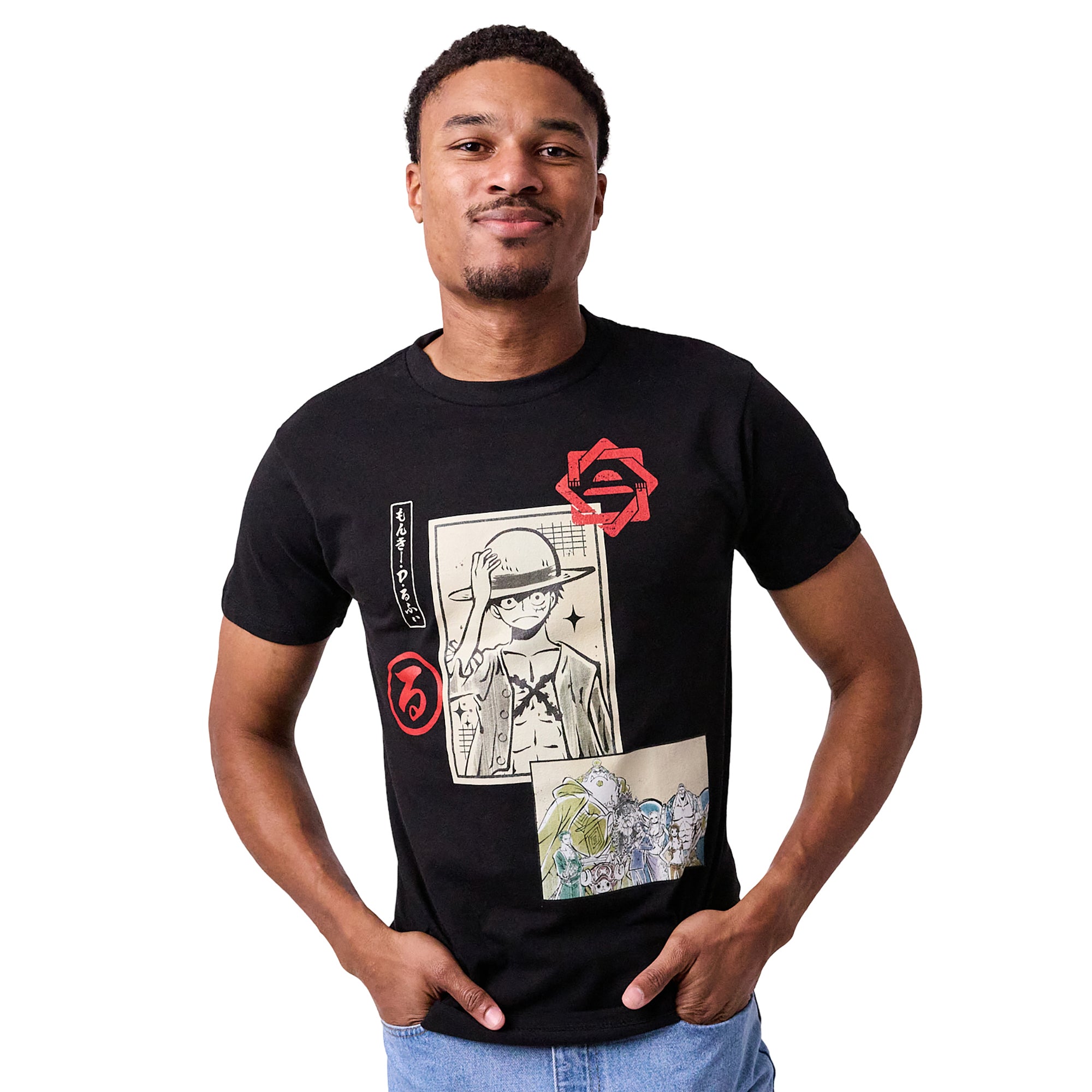 One Piece Manga Character Art Men's Black Crew Neck Short Sleeve T-shirt
