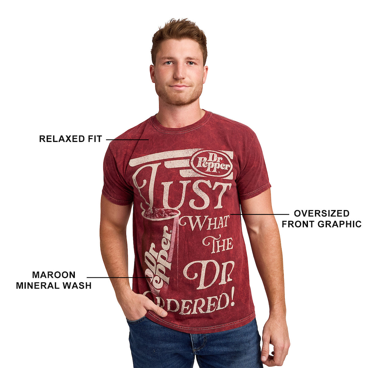 Dr Pepper Just What The Dr Ordered Maroon Mineral Wash Crew Neck Short Sleeve T-shirt