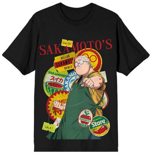 Sakamoto Days Taro Shop Stickers Men's Black Crew Neck Short Sleeve T-shirt
