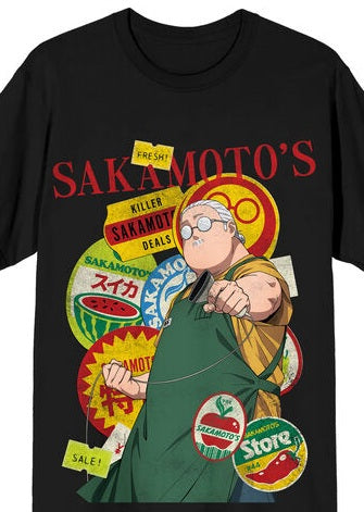 Sakamoto Days Taro Shop Stickers Men's Black Crew Neck Short Sleeve T-shirt