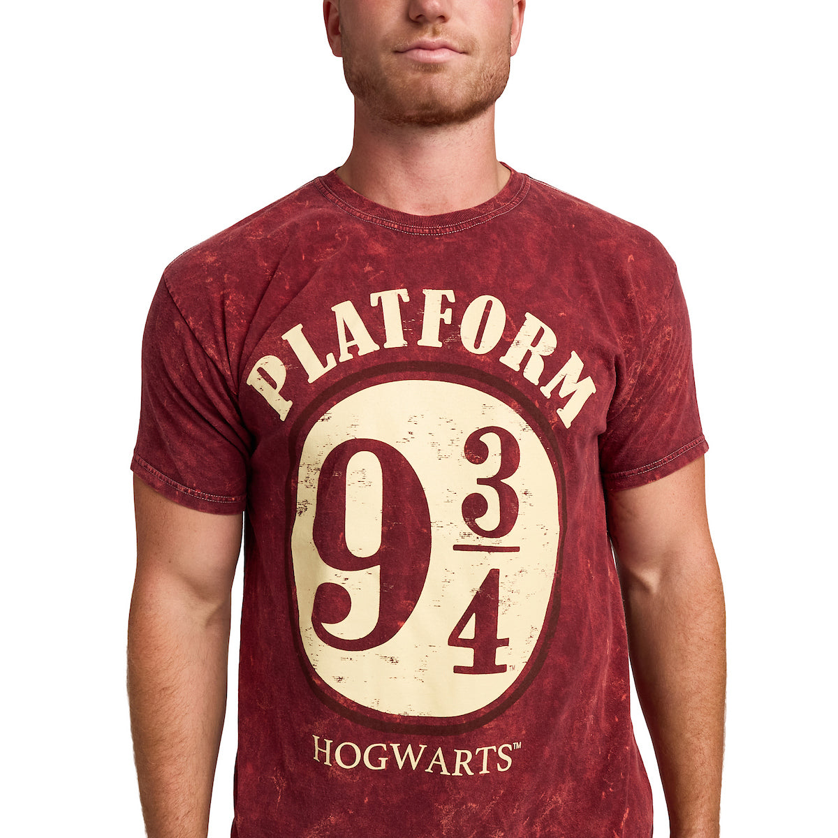 Harry Potter Platform 9 ¾ Men's Maroon Mineral Wash Crew Neck Short Sleeve T-shirt