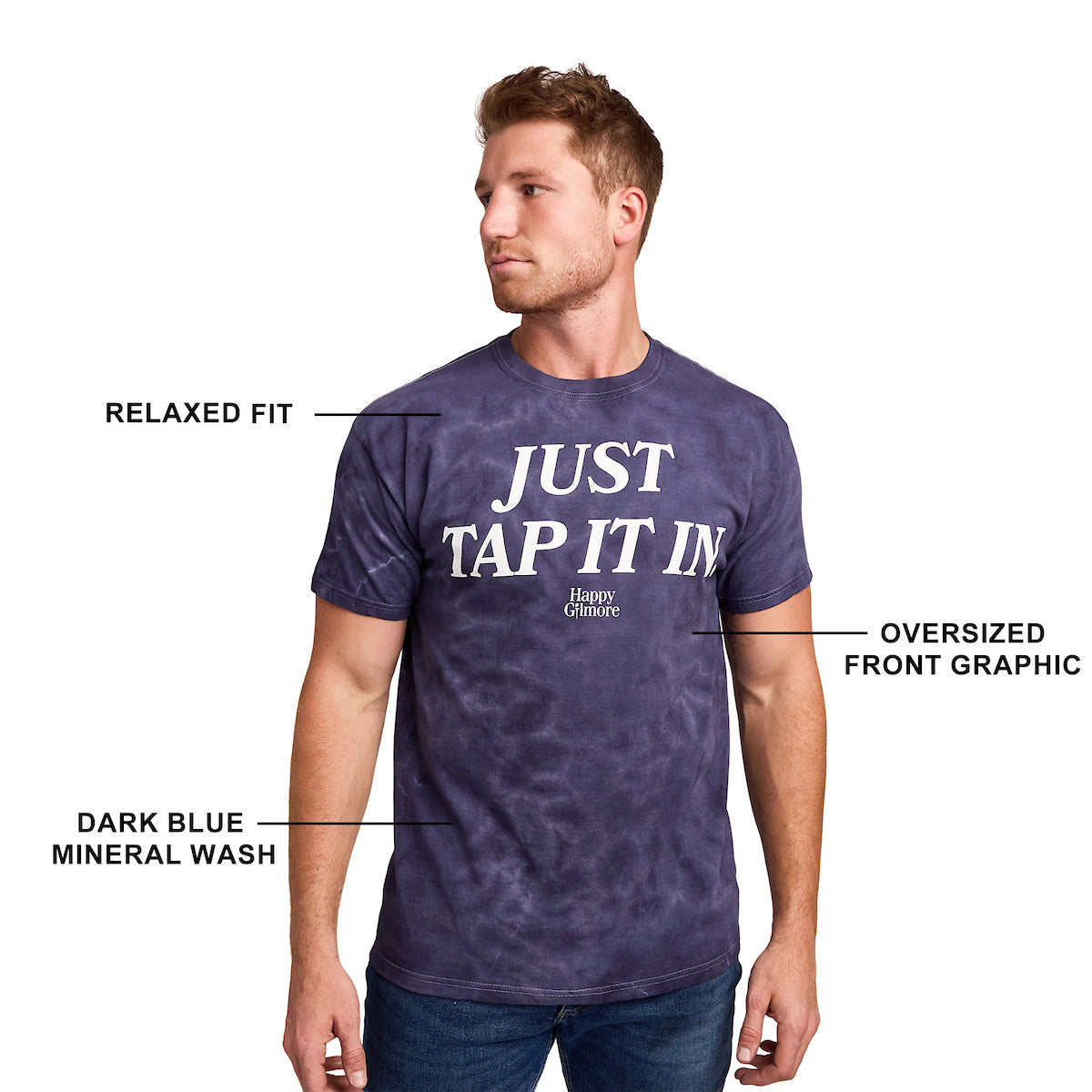 Happy Gilmore Just Tap It In Men's Dark Blue Mineral Wash Oversized Crew Neck Short Sleeve T-shirt