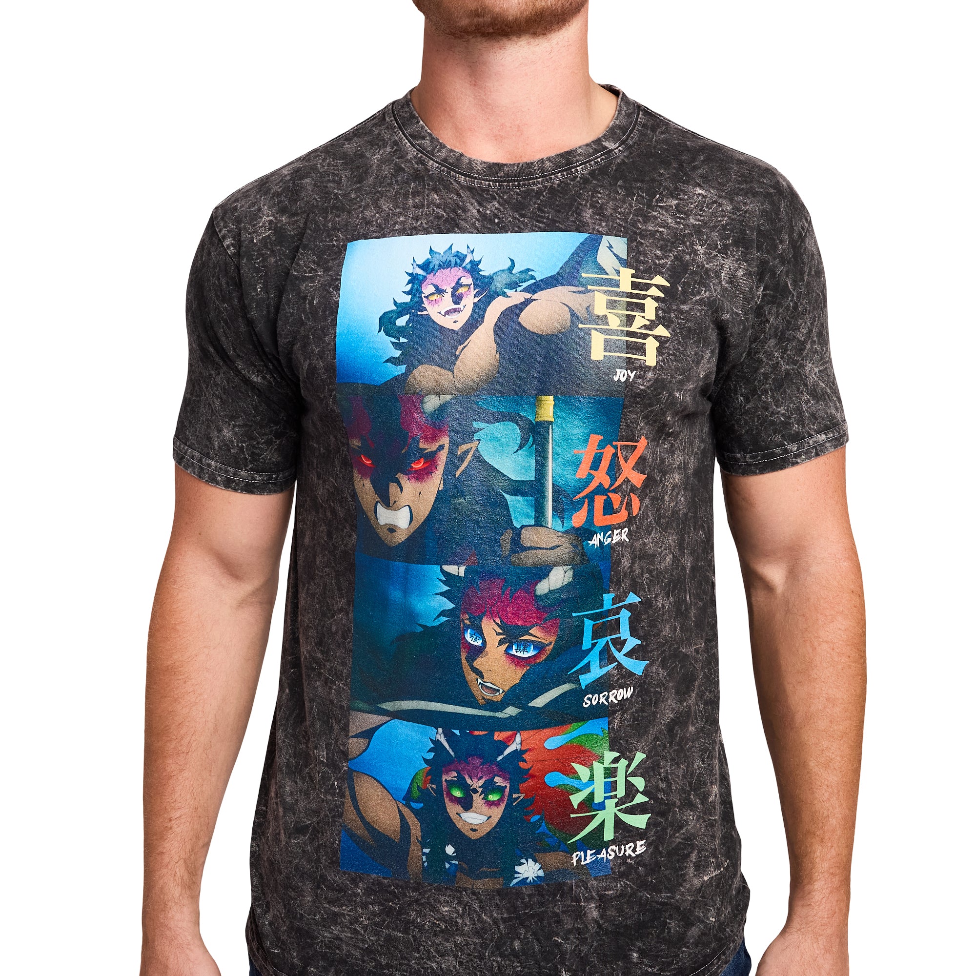 Demon Slayer Joy Sorrow Anger Pleasure Men's Black Crew Neck Short Sleeve T-shirt