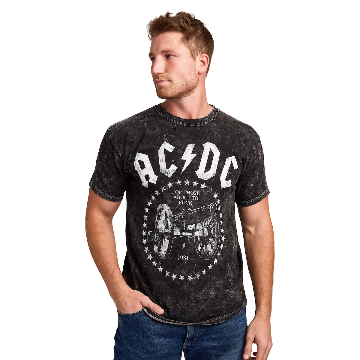 AC/DC For Those About to Rock Cannon Men’s Black Cloud Wash Short Sleeve Tee