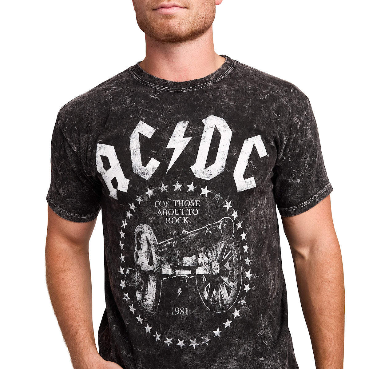 AC/DC For Those About to Rock Cannon Men's Black Cloud Wash Short Sleeve Tee