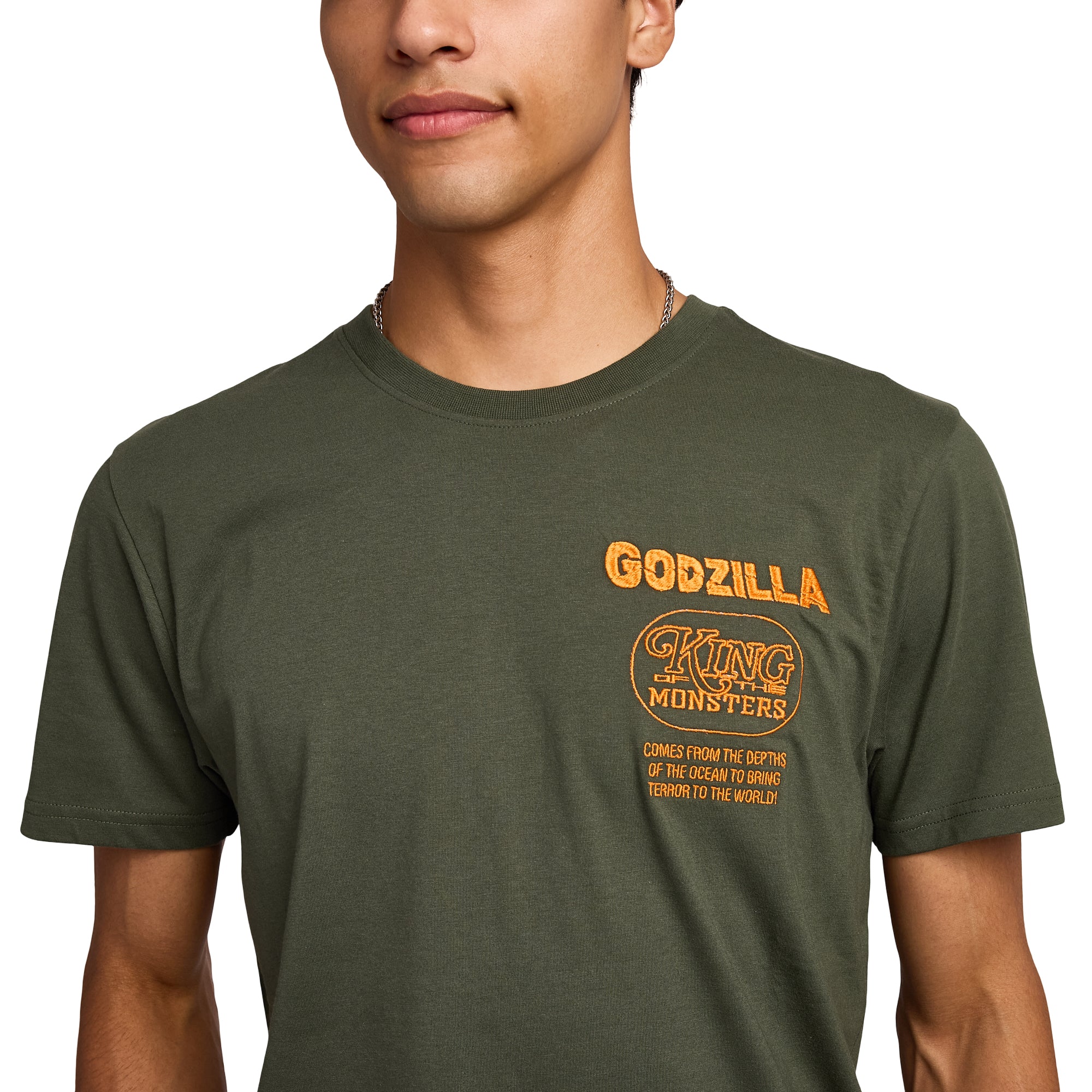Godzilla King Of Monsters Poster Art Men's Olive Green Crew Neck Short Sleeve T-shirt