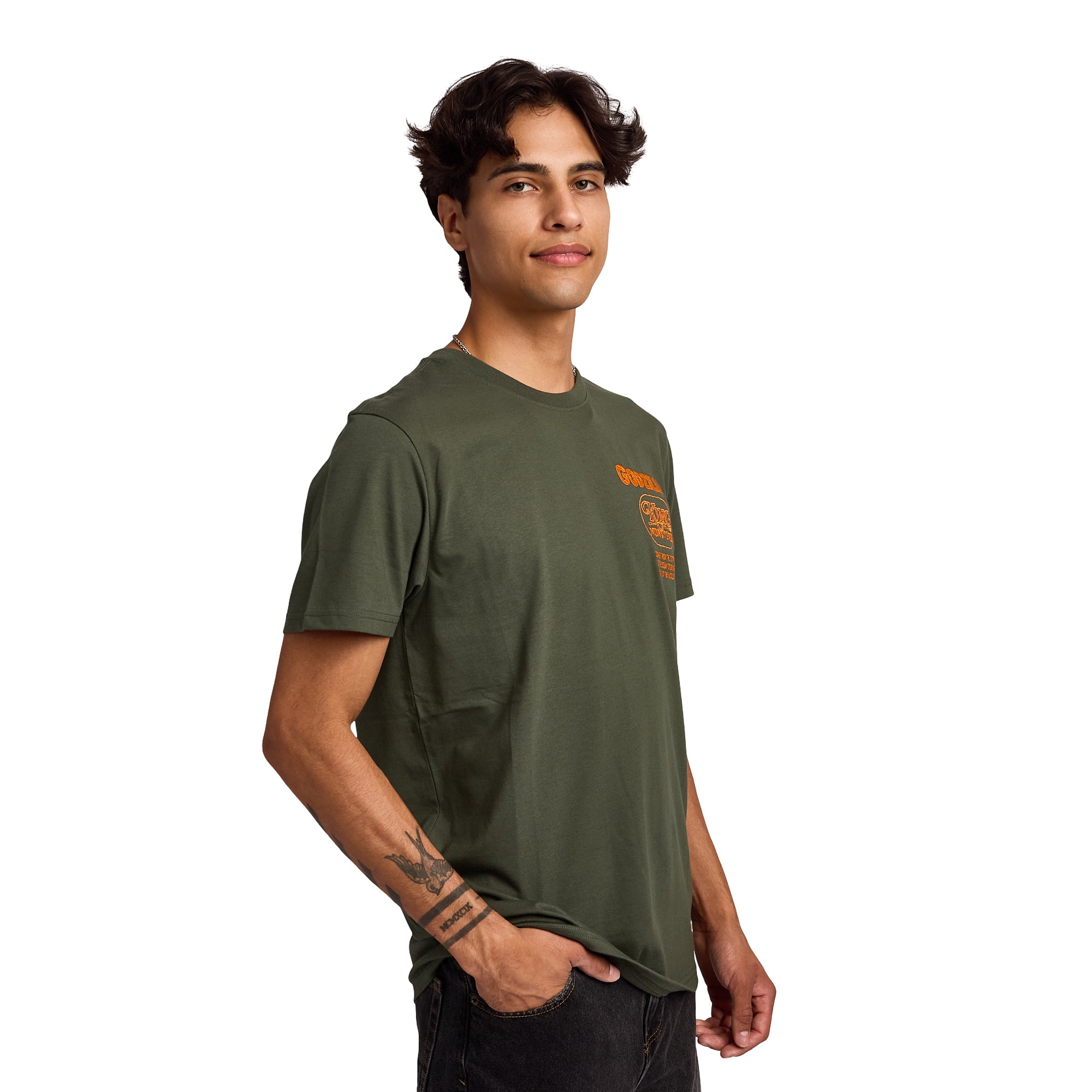 Godzilla King Of Monsters Poster Art Men's Olive Green Crew Neck Short Sleeve T-shirt