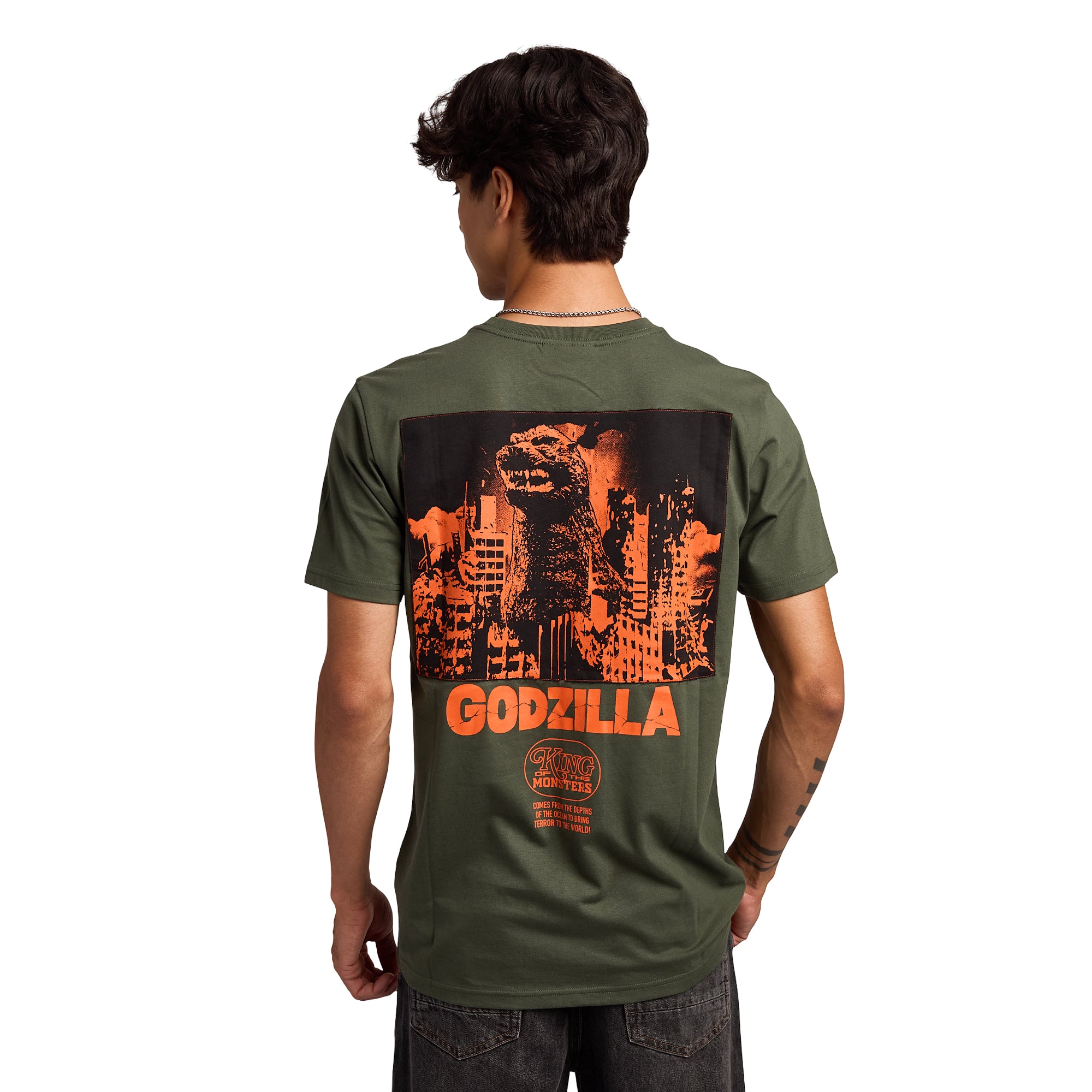 Godzilla King Of Monsters Poster Art Men's Olive Green Crew Neck Short Sleeve T-shirt