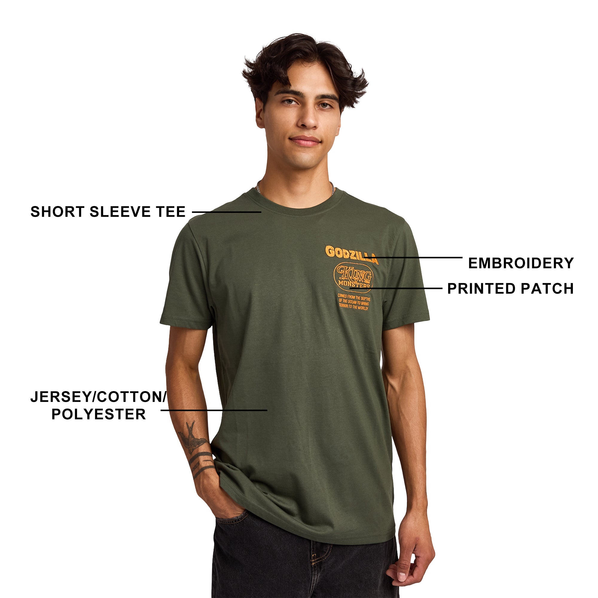 Godzilla King Of Monsters Poster Art Men's Olive Green Crew Neck Short Sleeve T-shirt