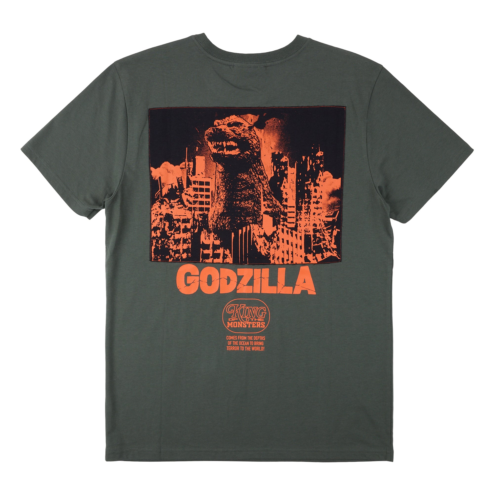 Godzilla King Of Monsters Poster Art Men's Olive Green Crew Neck Short Sleeve T-shirt