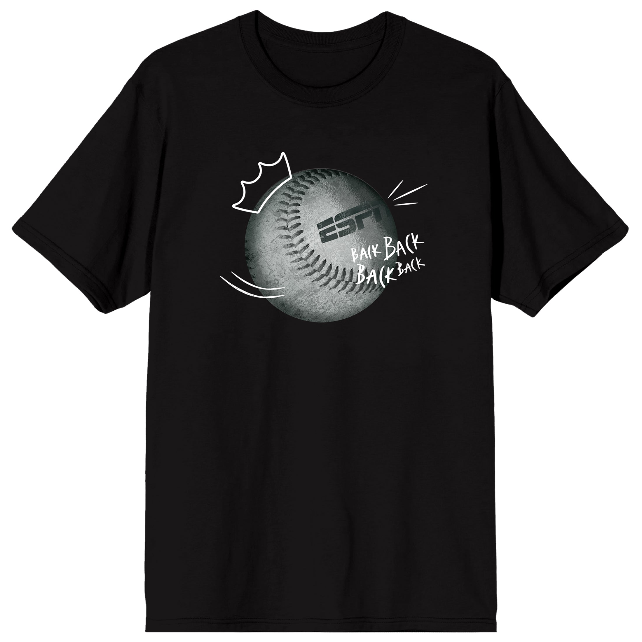 ESPN Baseball Crown & Logo Adult Black Crew Neck Short Sleeve T-shirt