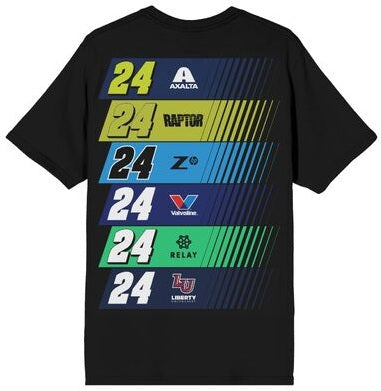 Hendricks Racing - William Byron 24 Racing Color Schemes Per Sponsor on Men's Black Short Sleeve Tee