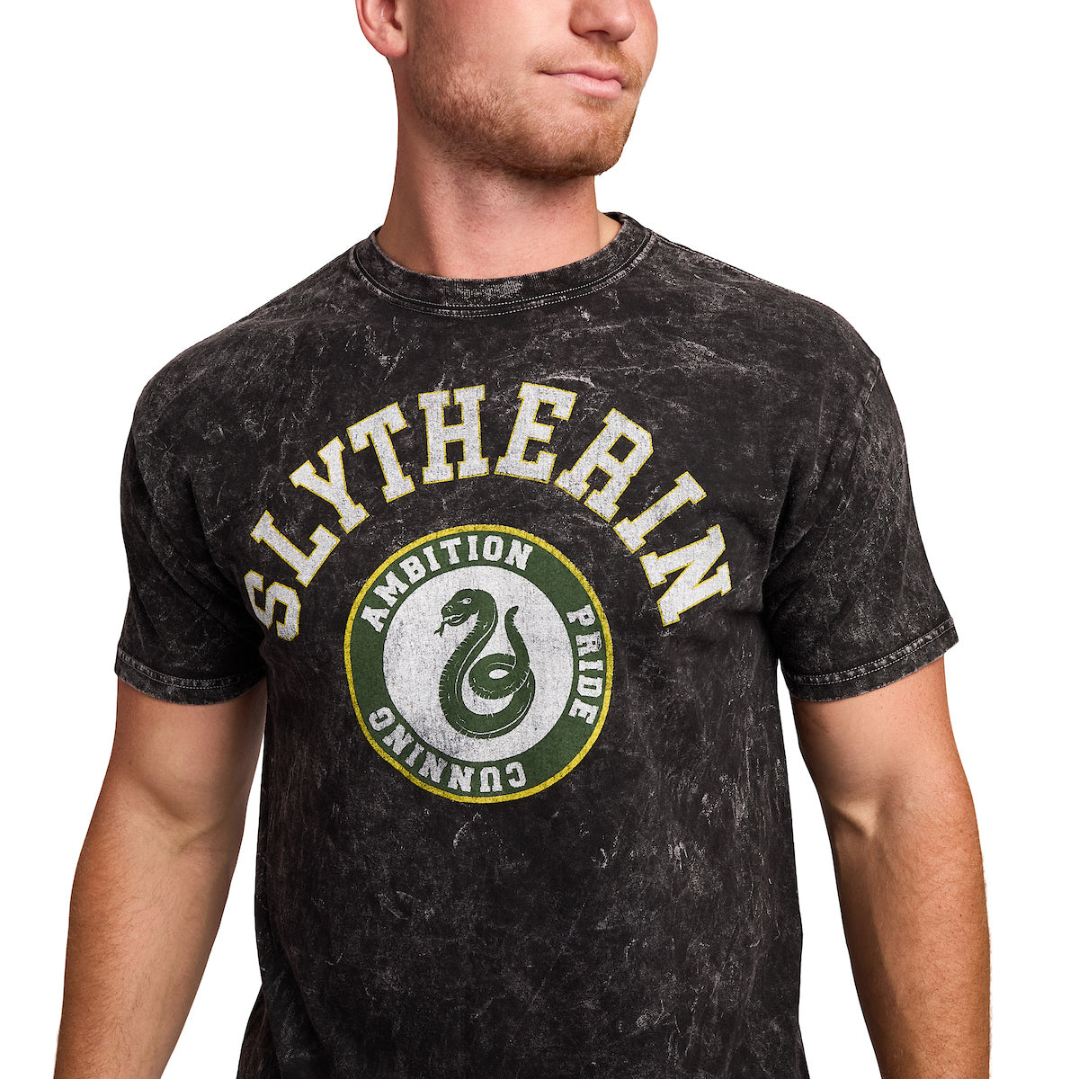 Harry Potter Slytherin Varsity Men's Gray Vintage Mineral Wash Crew Neck Short Sleeve T-shirt