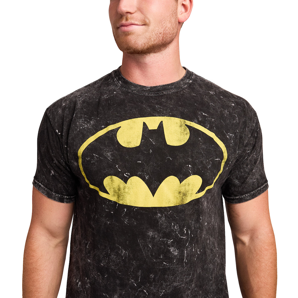 Batman Logo Men's Black Mineral Wash Crew Neck Short Sleeve T-shirt