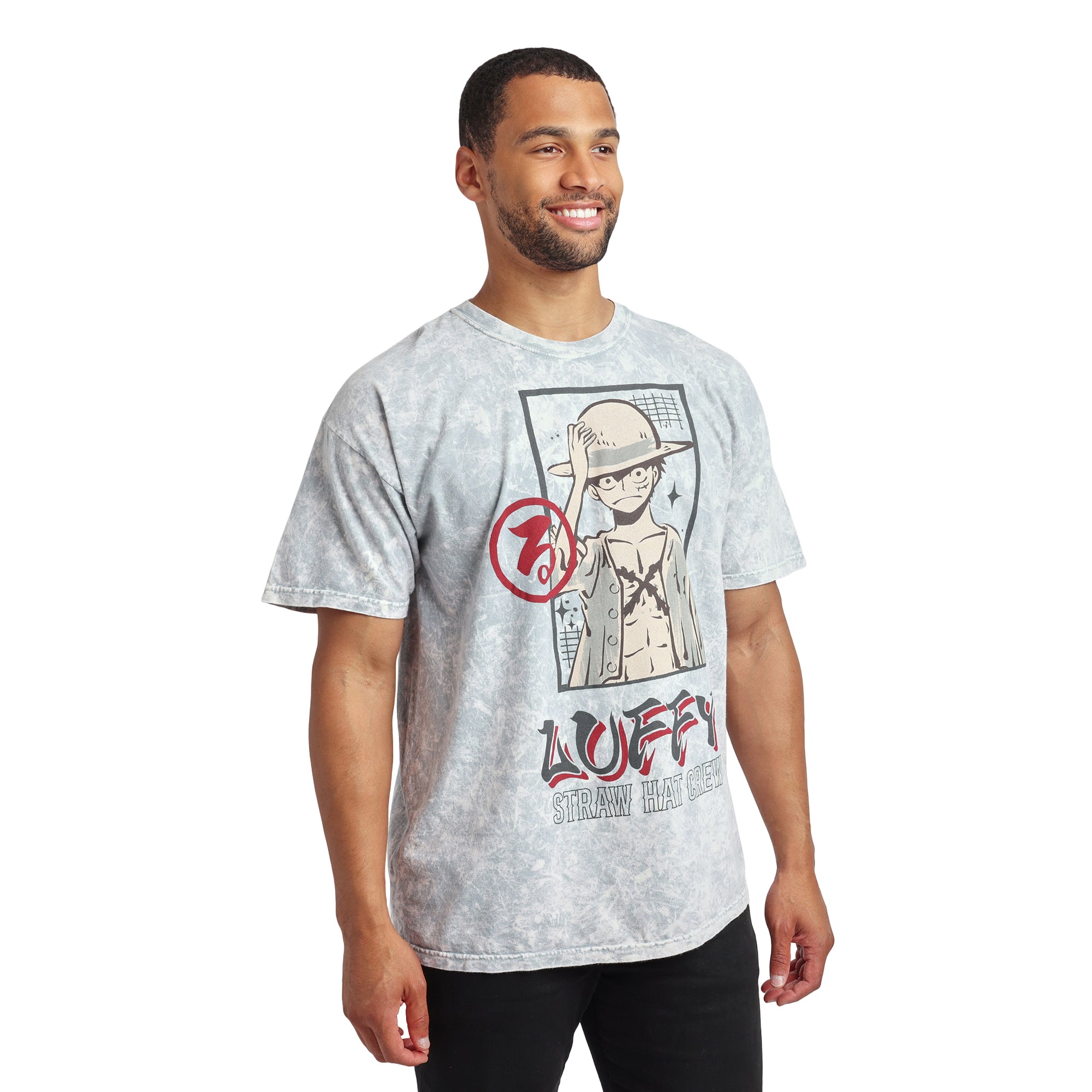 One Piece (Animated Series) Luffy Men's Gray Cloud Wash Short Sleeve Tee