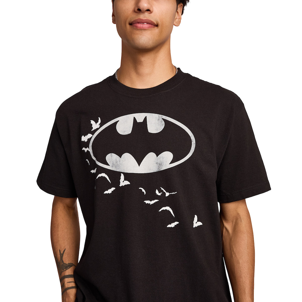 Batman Bats Logo & Portrait Men's Black Oversized Heavyweight Crew Neck Short Sleeve T-shirt