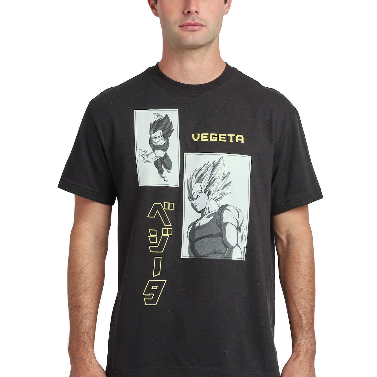 Dragon Ball Z Vegeta & Goku Character Panels Men's Black Crew Neck Short Sleeve T-shirt
