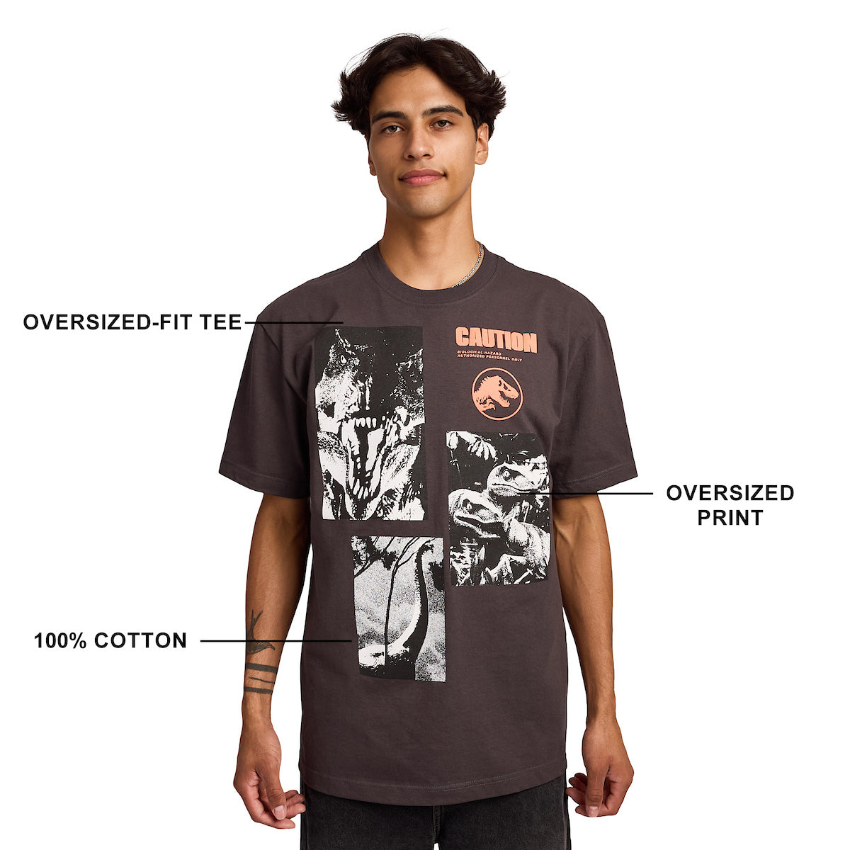 Jurassic Park 1993 Men's Gray Double-Sided Short Sleeve Tee