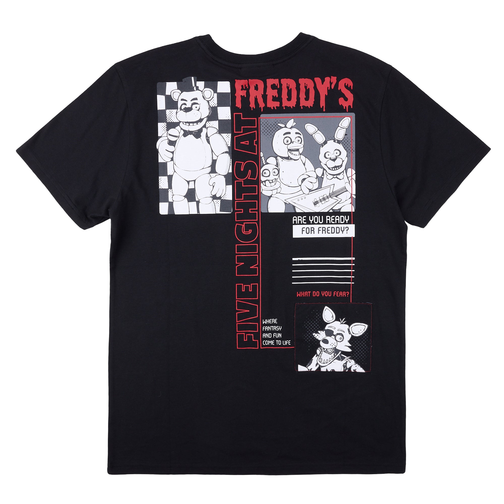 Five Nights At Freddy's Black & White Character Art Men's Black Crew Neck Short Sleeve T-shirt