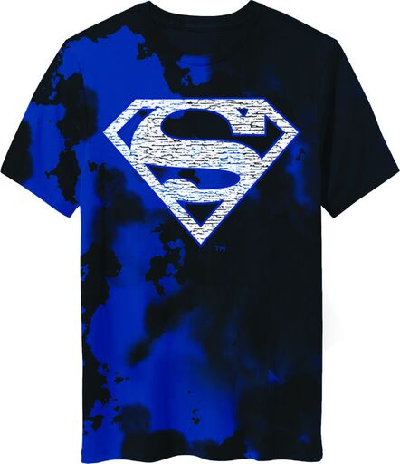 Superman Shield Logo on Men's Blue and Black Cloud Wash Short Sleeve Tee