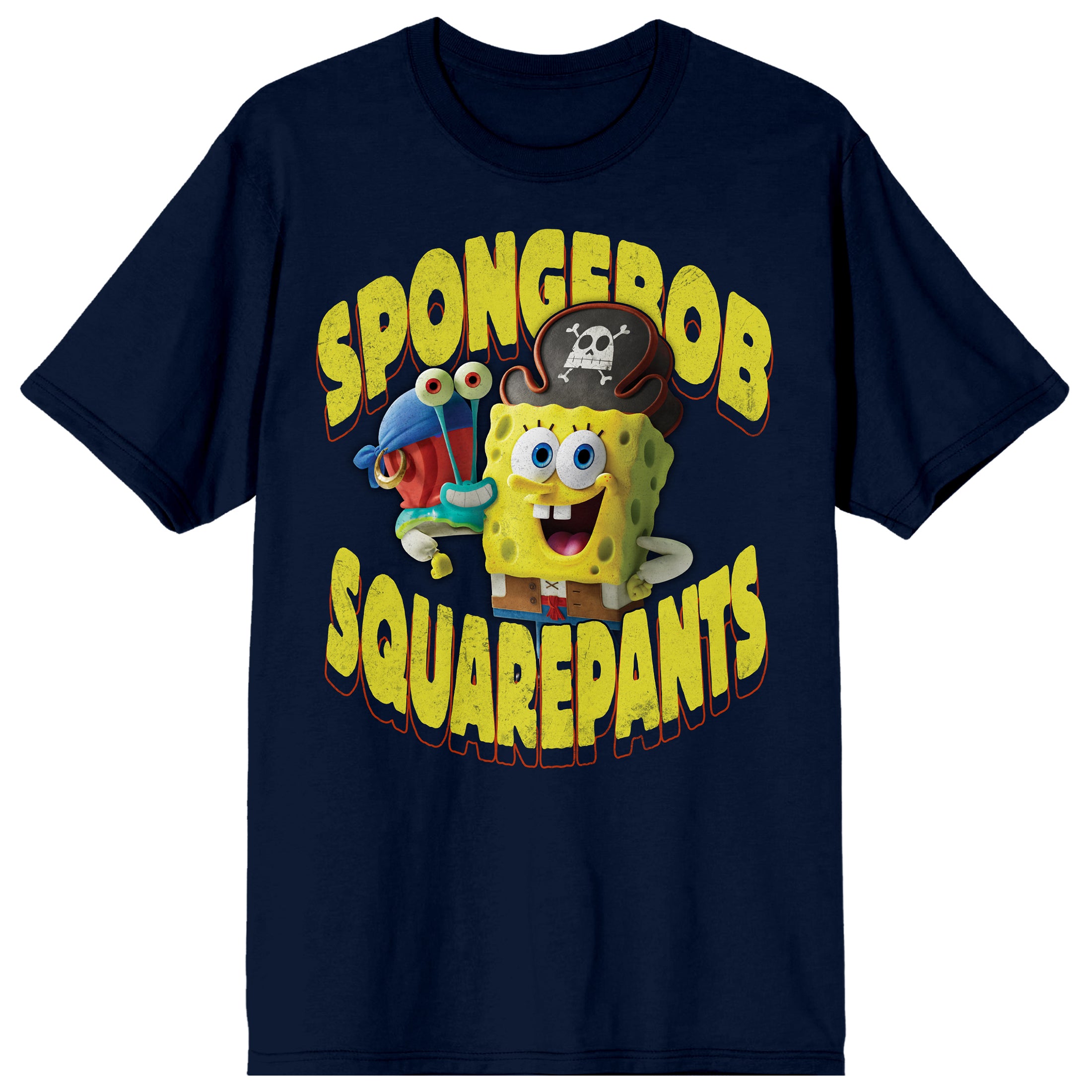 The SpongeBob Movie: Search For SquarePants (2025) SpongeBob and Gary as Pirates Men's Navy Blue Short Sleeve Tee