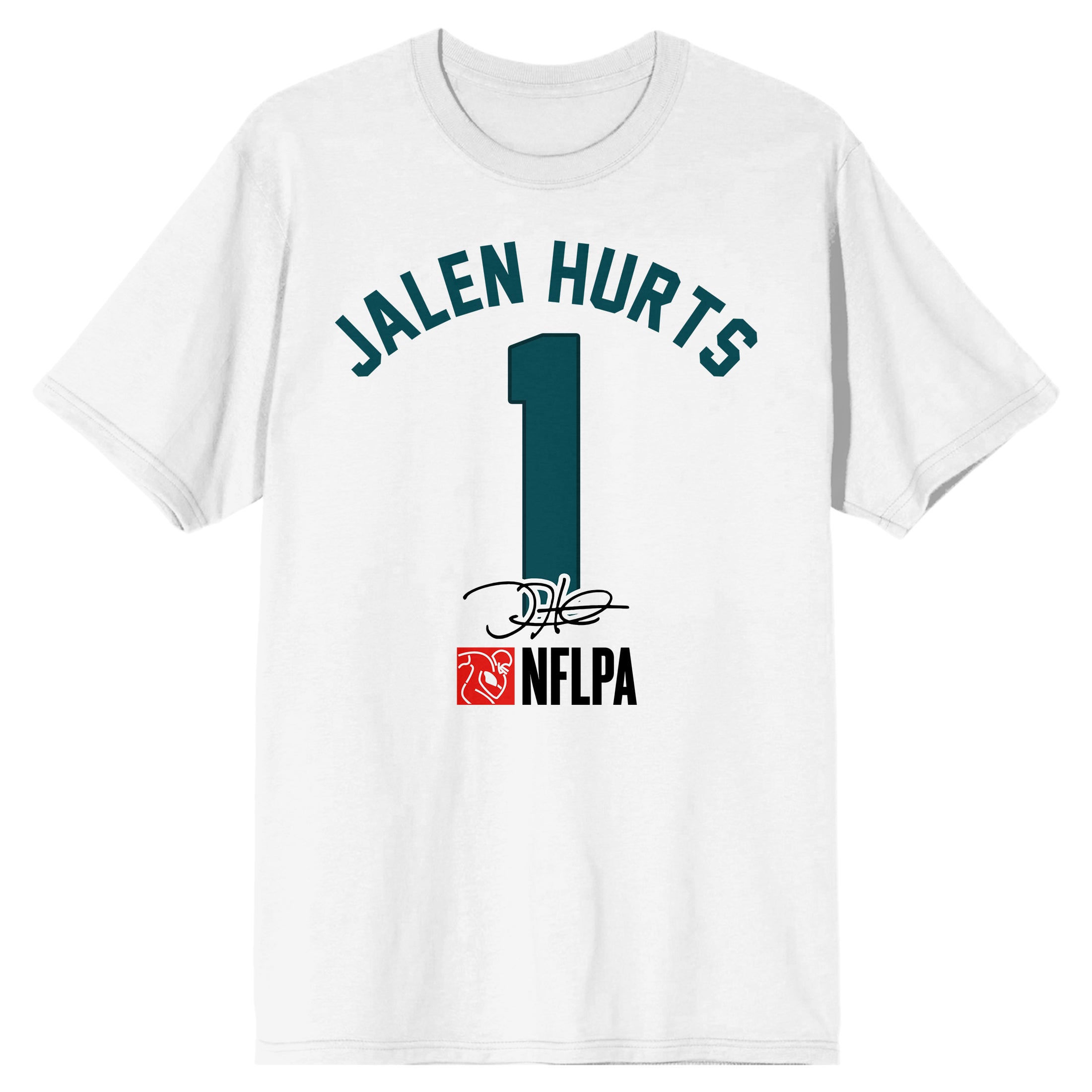 NFLPA Jalen Hurts Caricature 26 Adult White Crew Neck Short Sleeve T-shirt