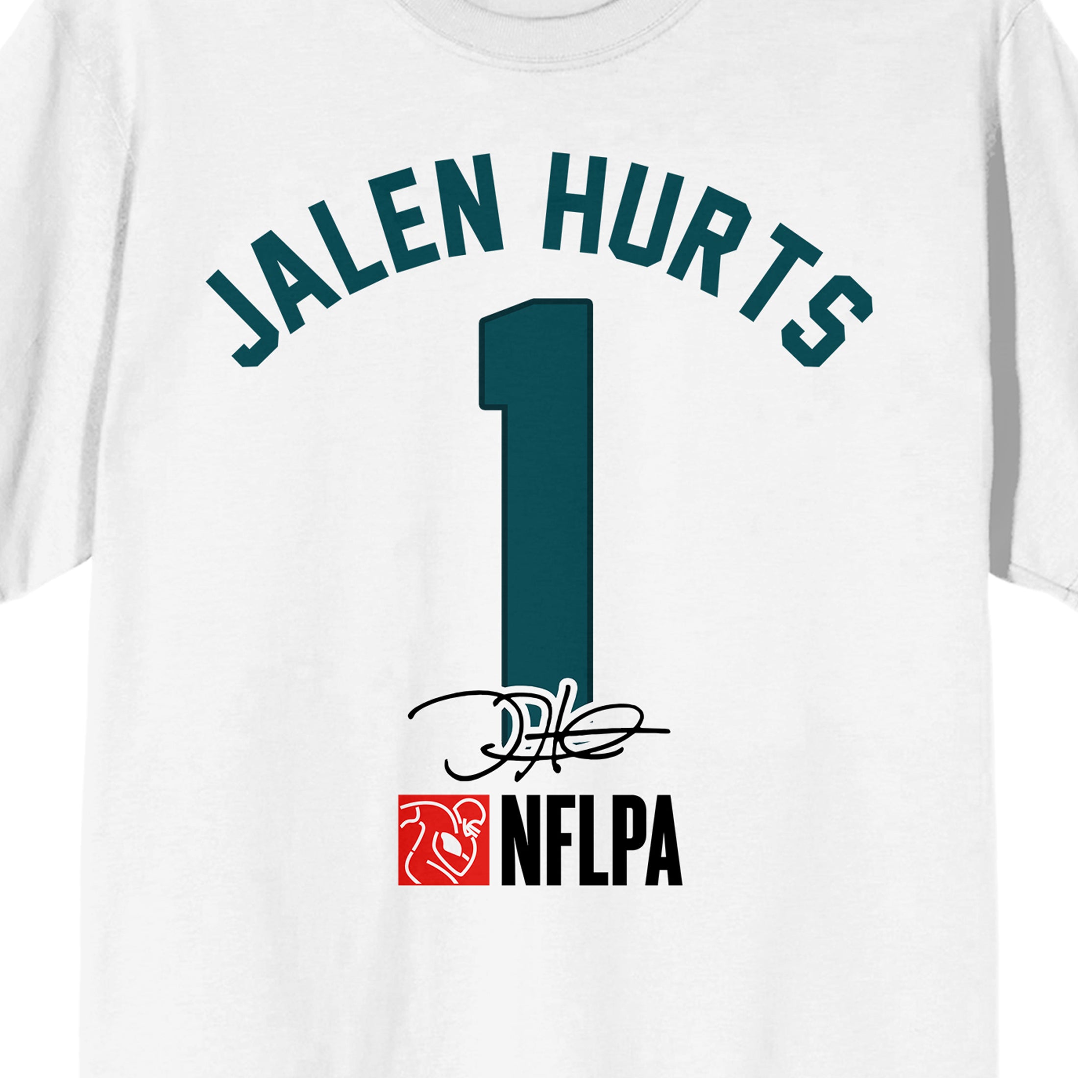 NFLPA Jalen Hurts Caricature 26 Adult White Crew Neck Short Sleeve T-shirt