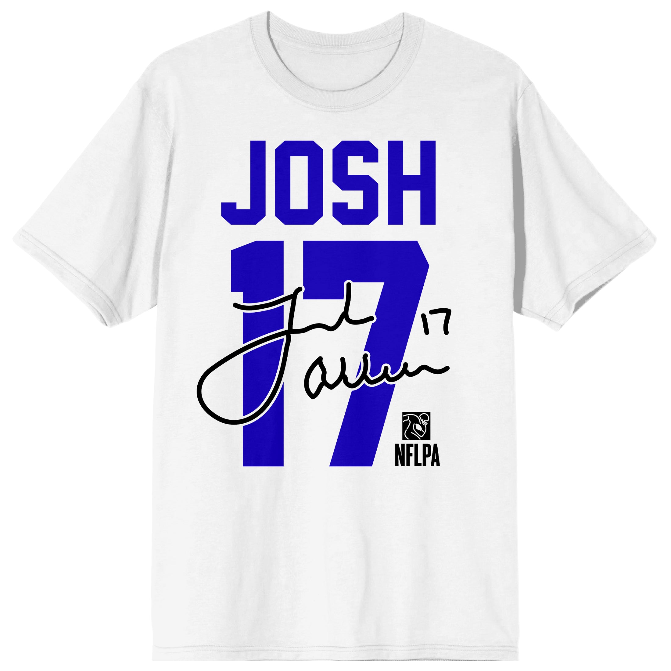 NFLPA Josh Allen 17 Signature Adult White Crew Neck Short Sleeve T-shirt