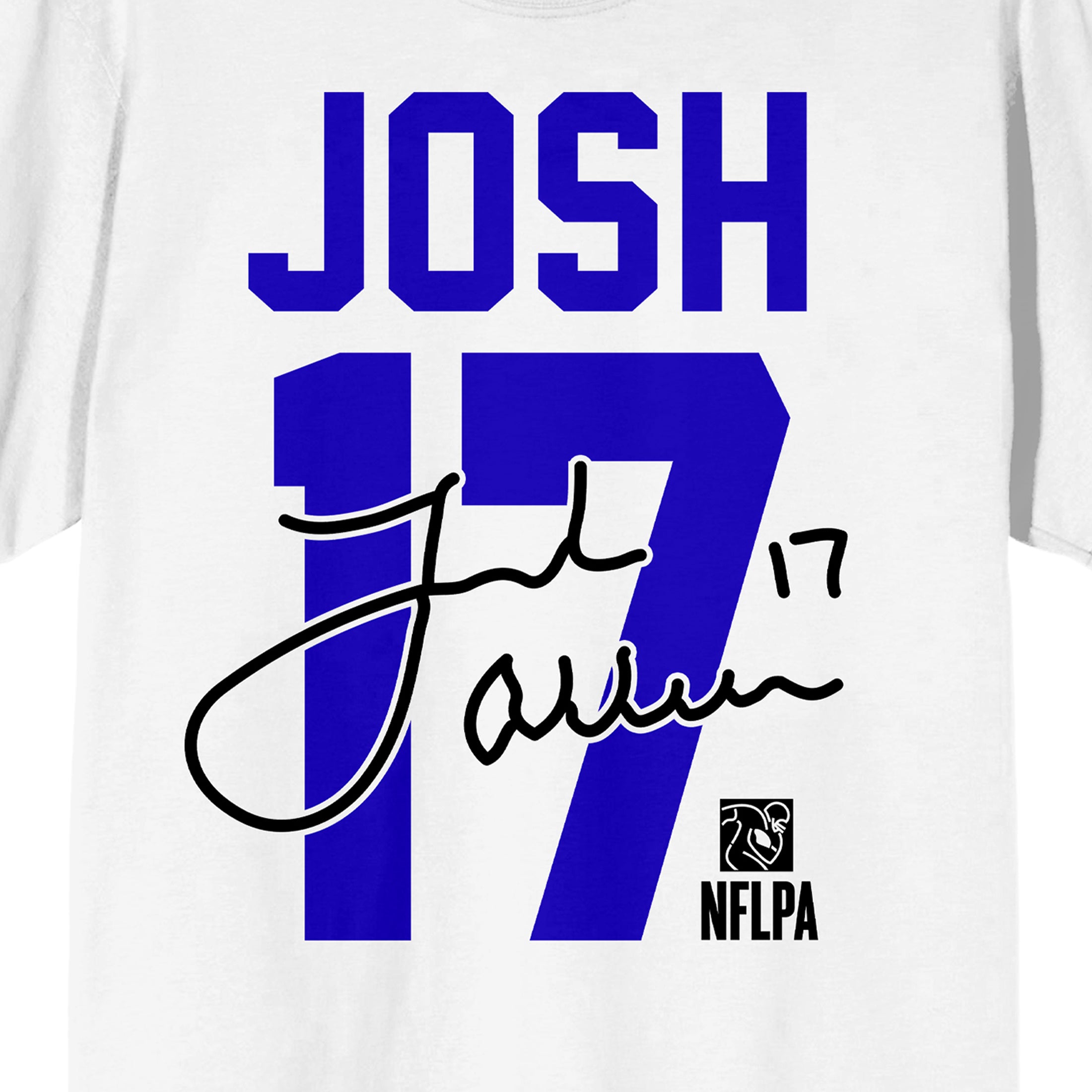 NFLPA Josh Allen 17 Signature Adult White Crew Neck Short Sleeve T-shirt