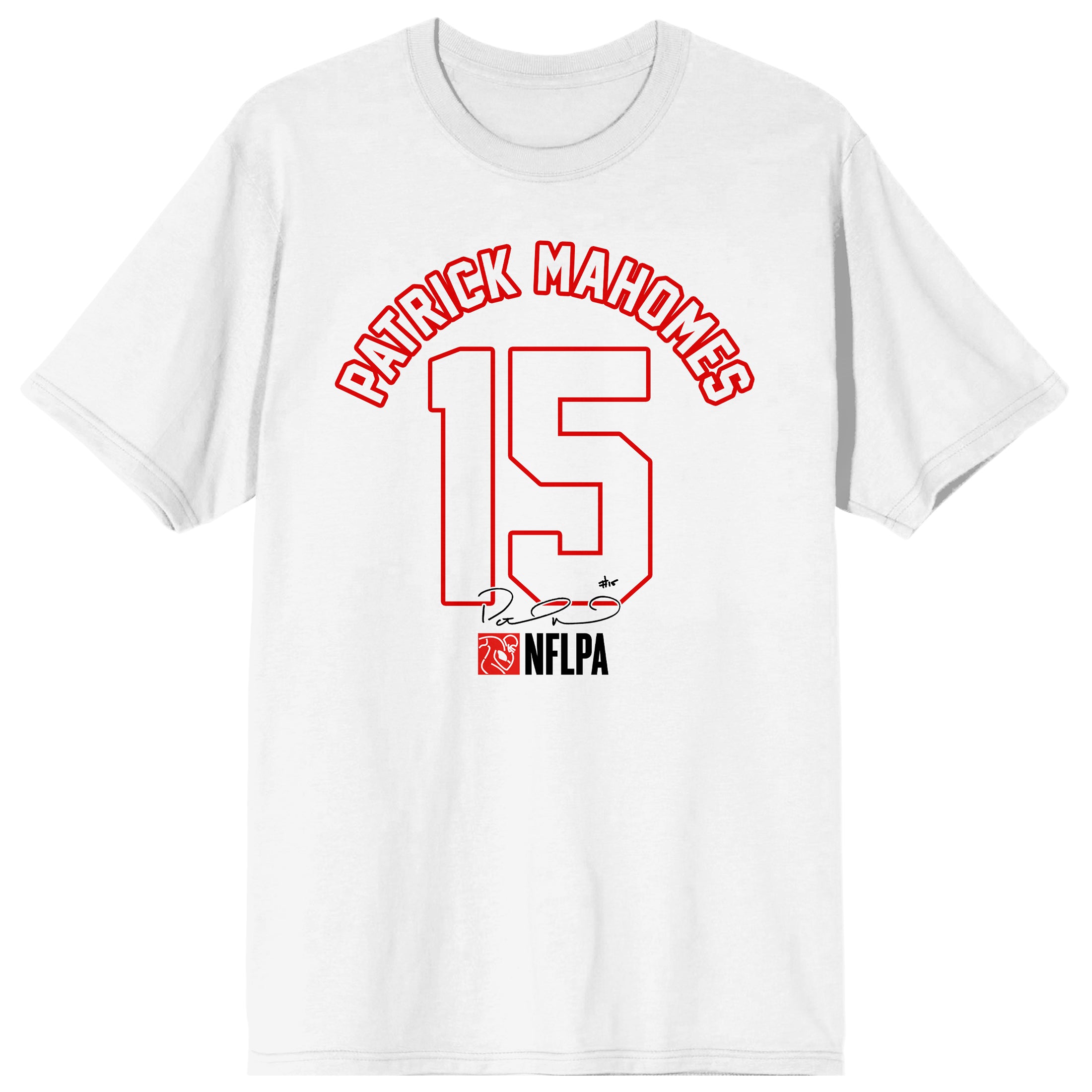 NFLPA Patrick Mahomes 15 Signature Adult White Crew Neck Short Sleeve T-shirt