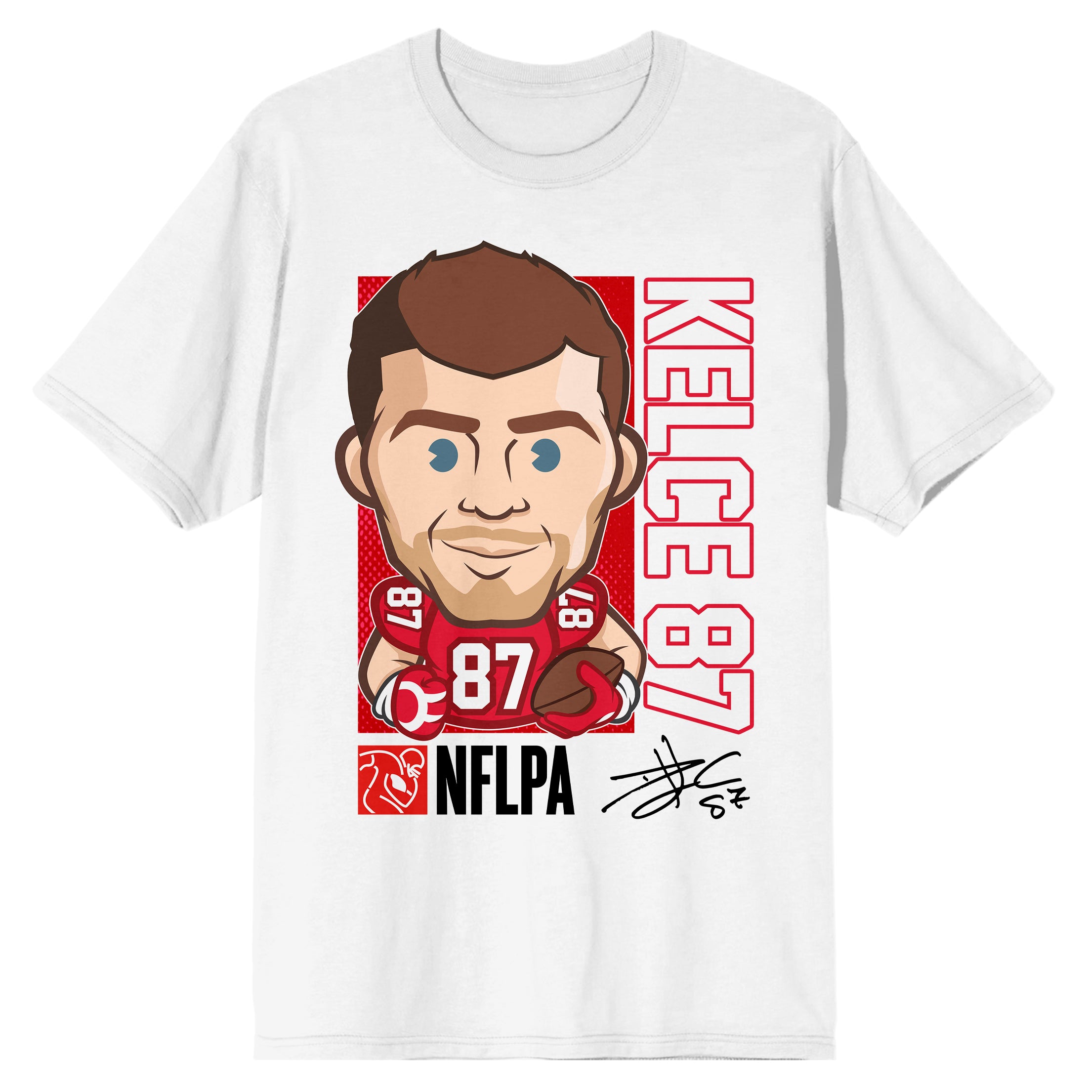 NFLPA Travis Kelce #87 Charicature Men’s White Short Sleeve Tee