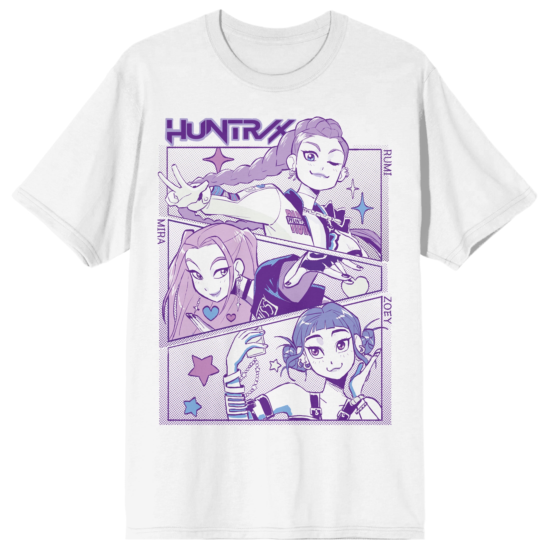 Kpop Demon Hunters Panel Art Huntrix Adult Crew Neck Short Sleeve T-Shirt